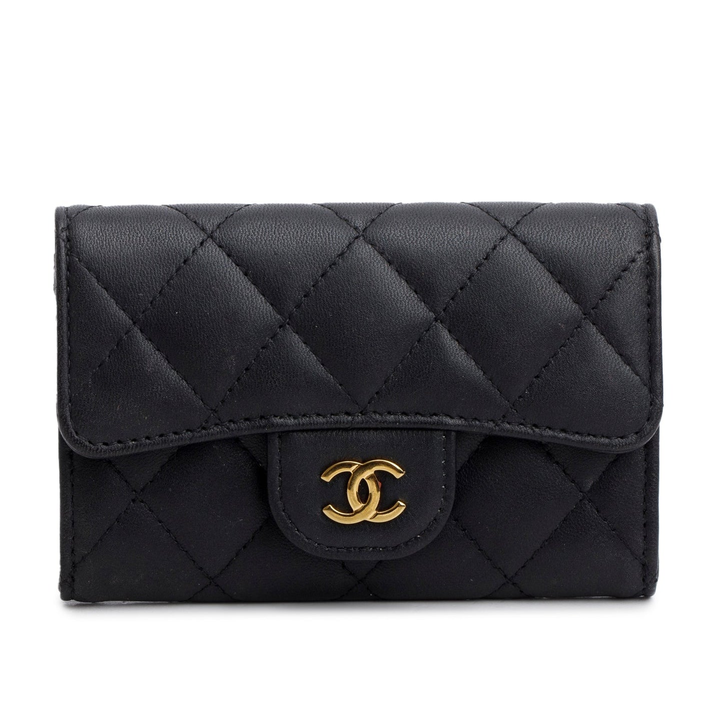Chanel Quilted Flap Card Holder Lambskin Black Wallet Case