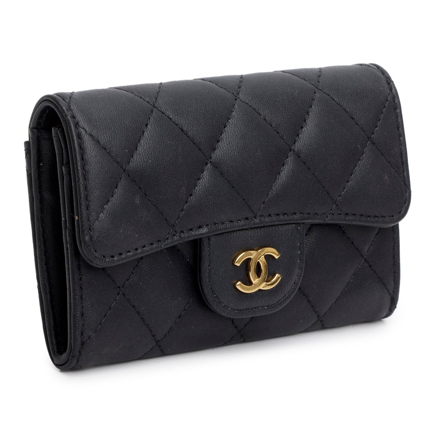 Chanel Quilted Flap Card Holder Lambskin Black Wallet Case