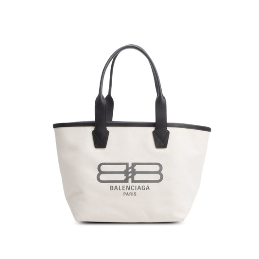 Balenciaga Cotton Calfskin Bb Logo Jumbo Tote Canvas White Tote Bag