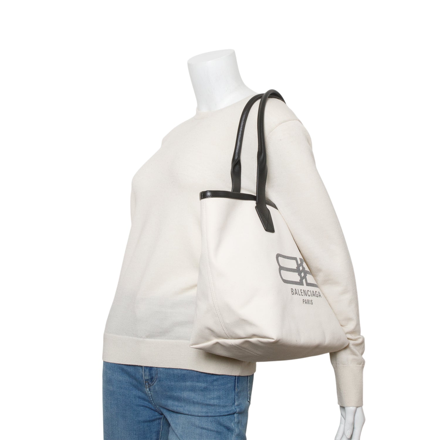 Balenciaga Cotton Calfskin Bb Logo Jumbo Tote Canvas White Tote Bag