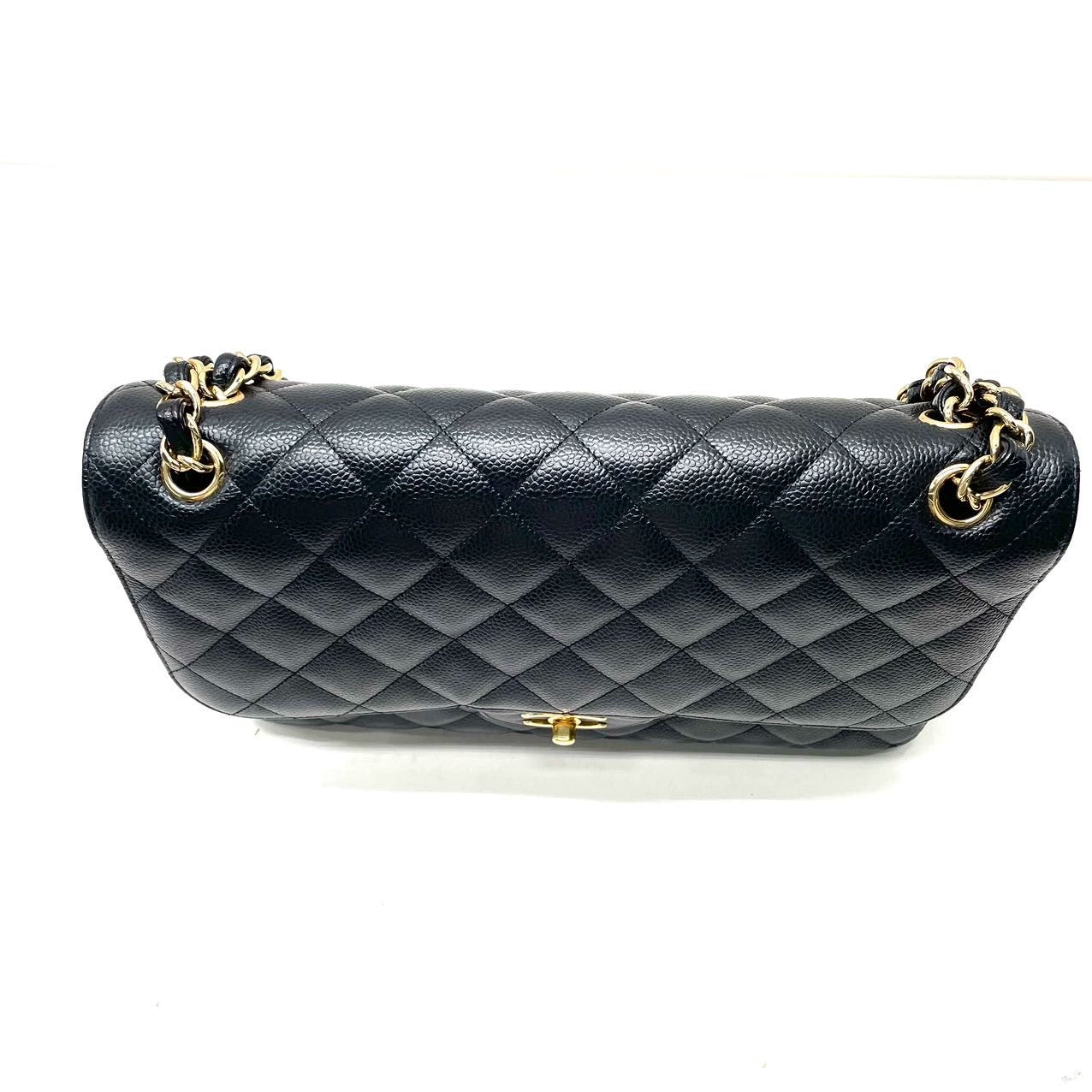 Chanel Classic Flap Jumbo Caviar Double Flap Black Gold Leather Handbag 3