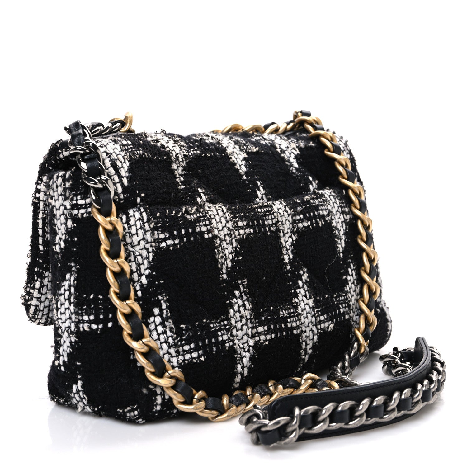 Chanel Tweed Quilted Medium 19 Flap Black White Bag