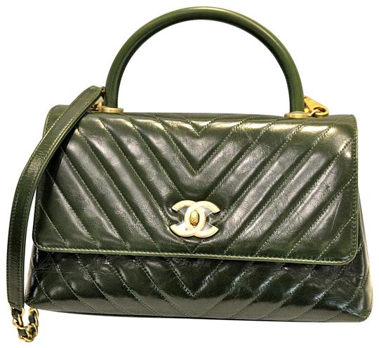 Chanel Calfskin Coco Chevron Quilted Top Handle Handbag