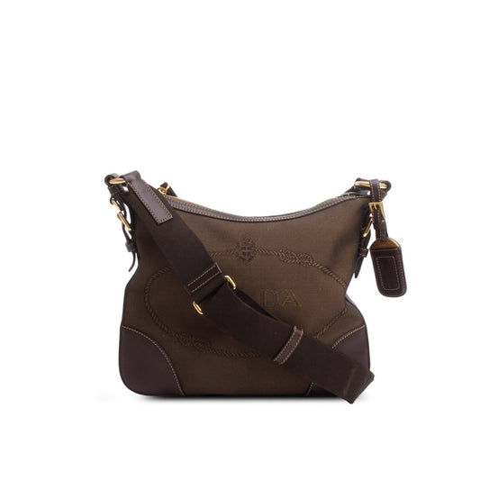 Prada Canapa Jacquard Flat Messenger Bag Brown Logo Shoes