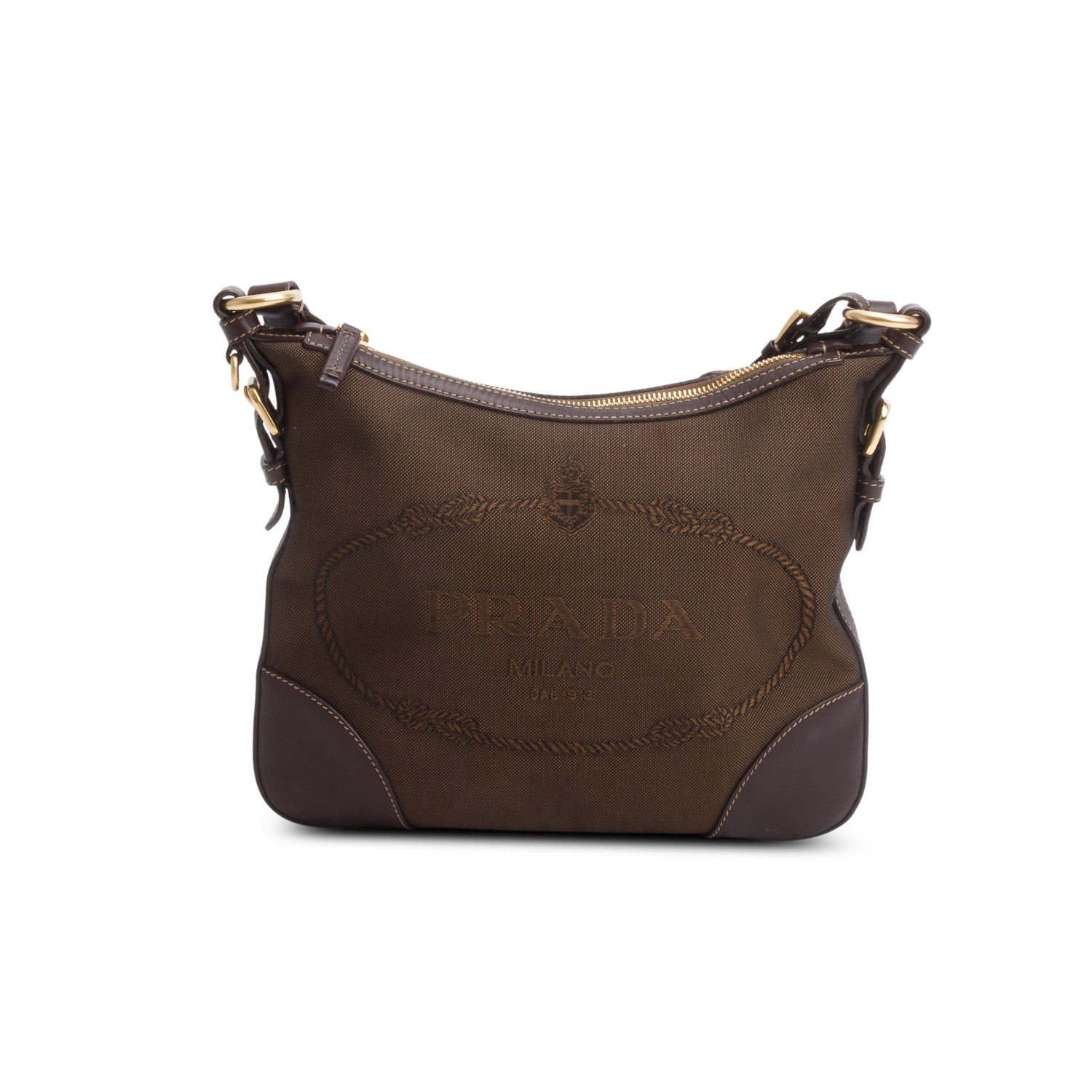 Prada Canapa Jacquard Flat Messenger Bag Brown Logo Shoes