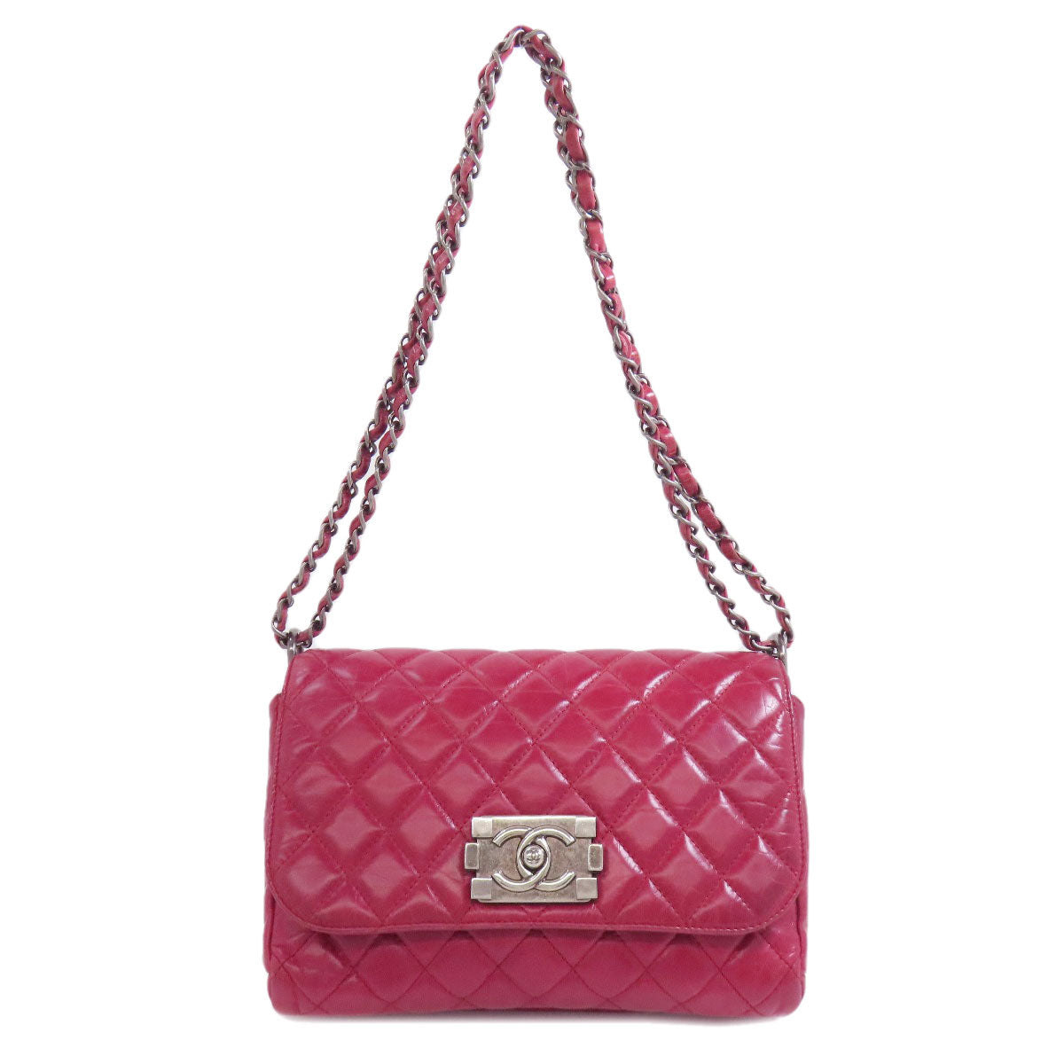 Chanel Calfskin ChainShoulder Boy SilverMetal Red Shoulder Bag