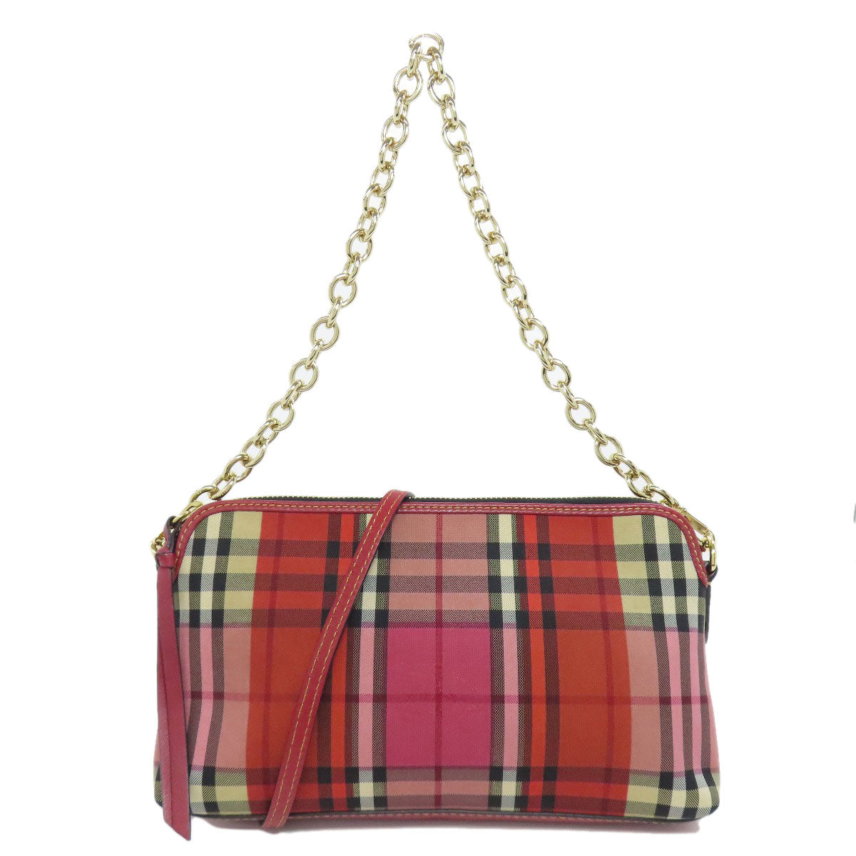 Burberry Shoulder Bag Check Pattern Canvas Red