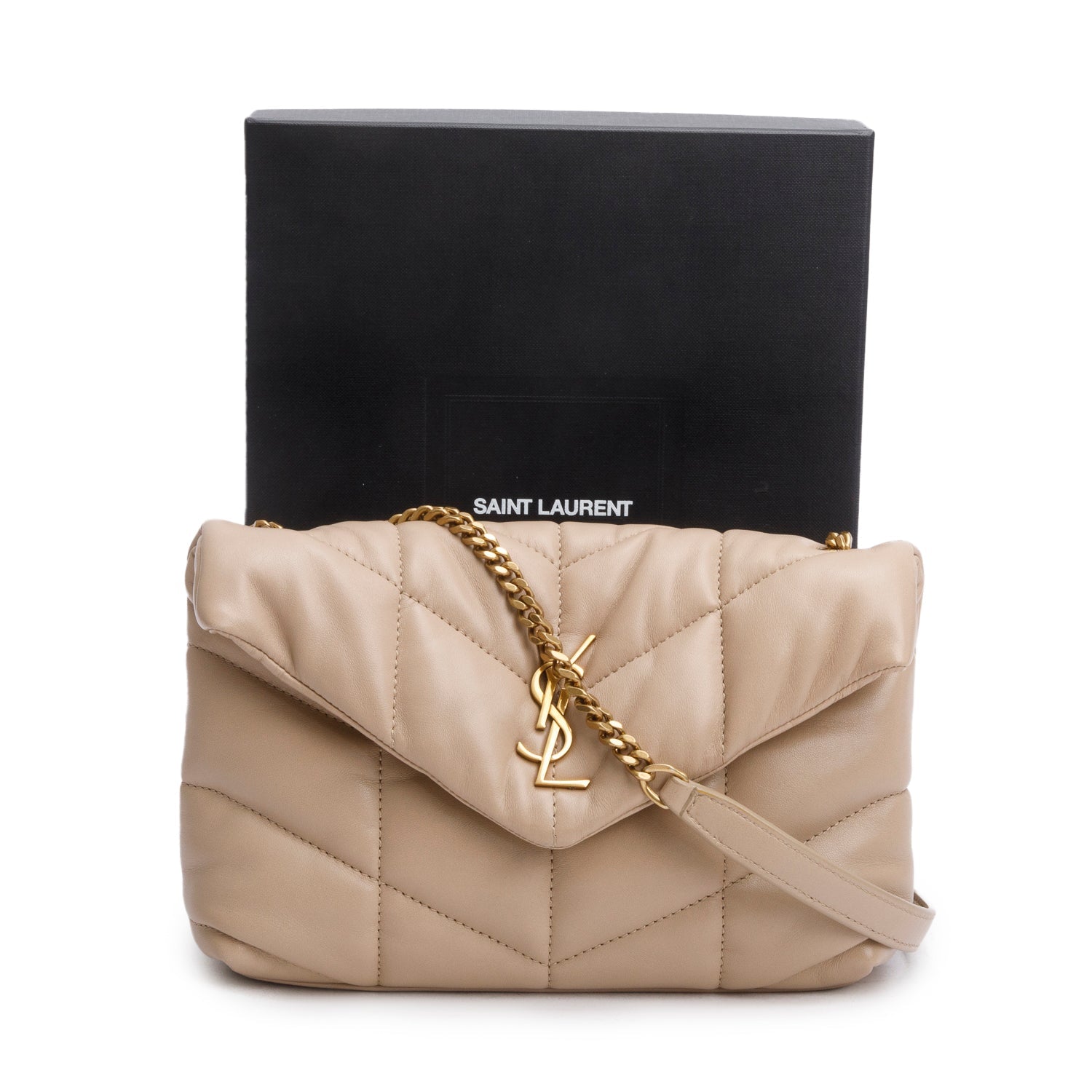 YSL Saint Laurent Dark Lambskin Toy Loulou Chain Satchel Quilted Monogram Travel Bag
