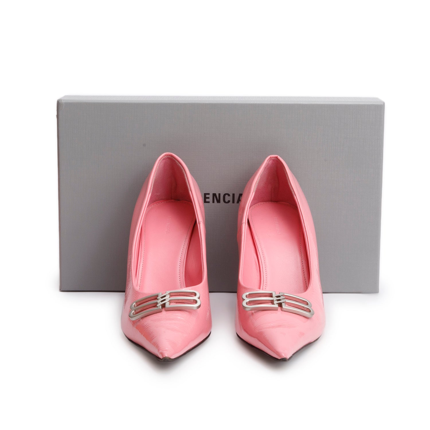 Balenciaga Shiny Calfskin Bb Square Knife Pumps Size Pink Shoes