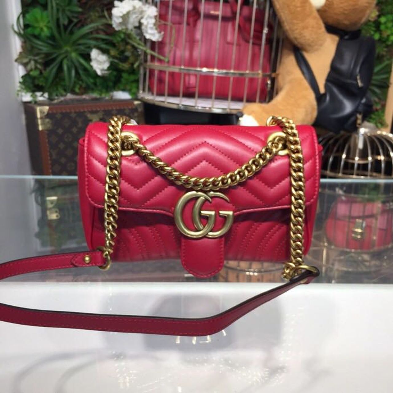 gg Marmont MatelassÃ© Hibiscus MatelassÃ© Red Mini Bag Beaunoirrbeaunoirr Dtdit