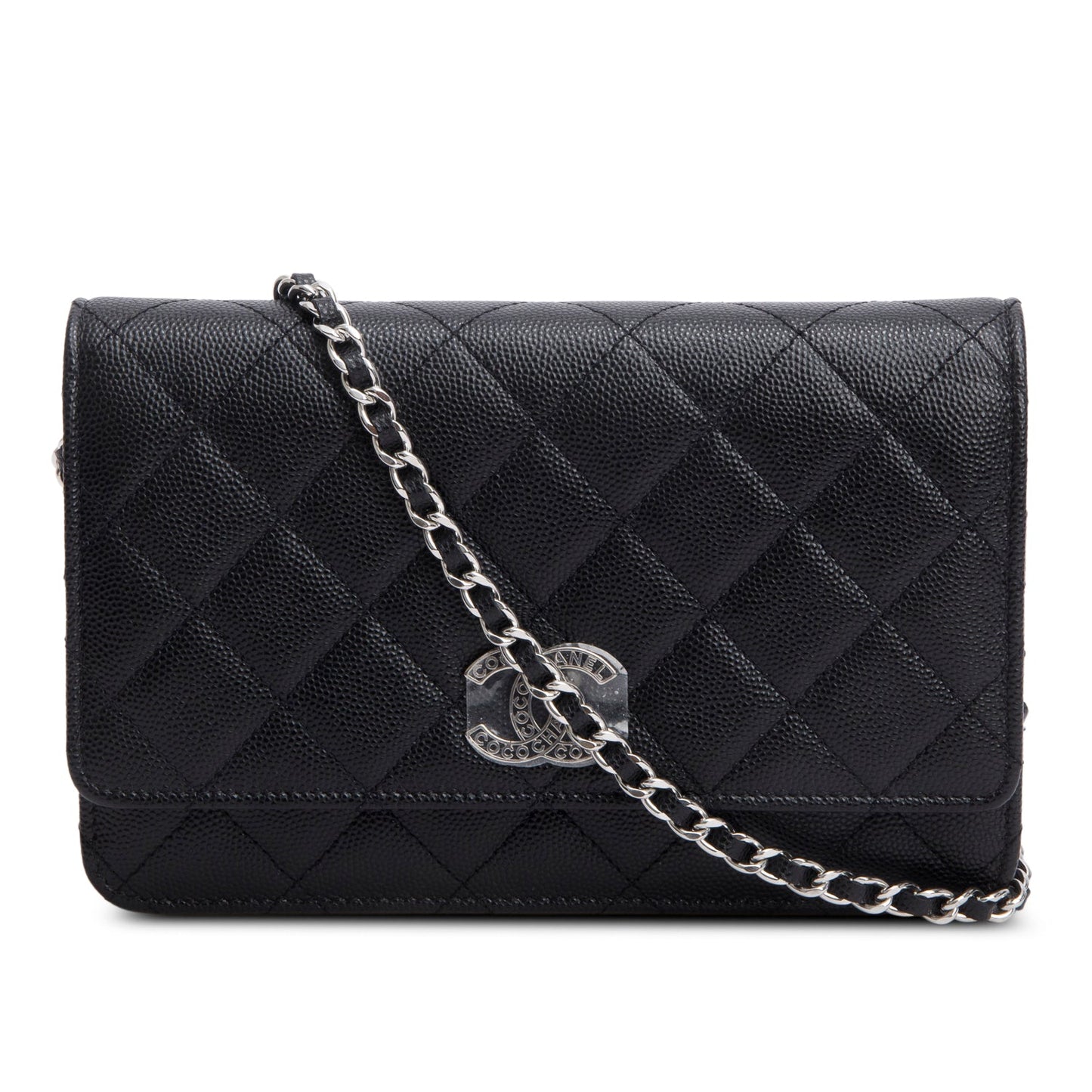 Chanel Quilted Caviar Coco CC on Leather Black Wallet Case