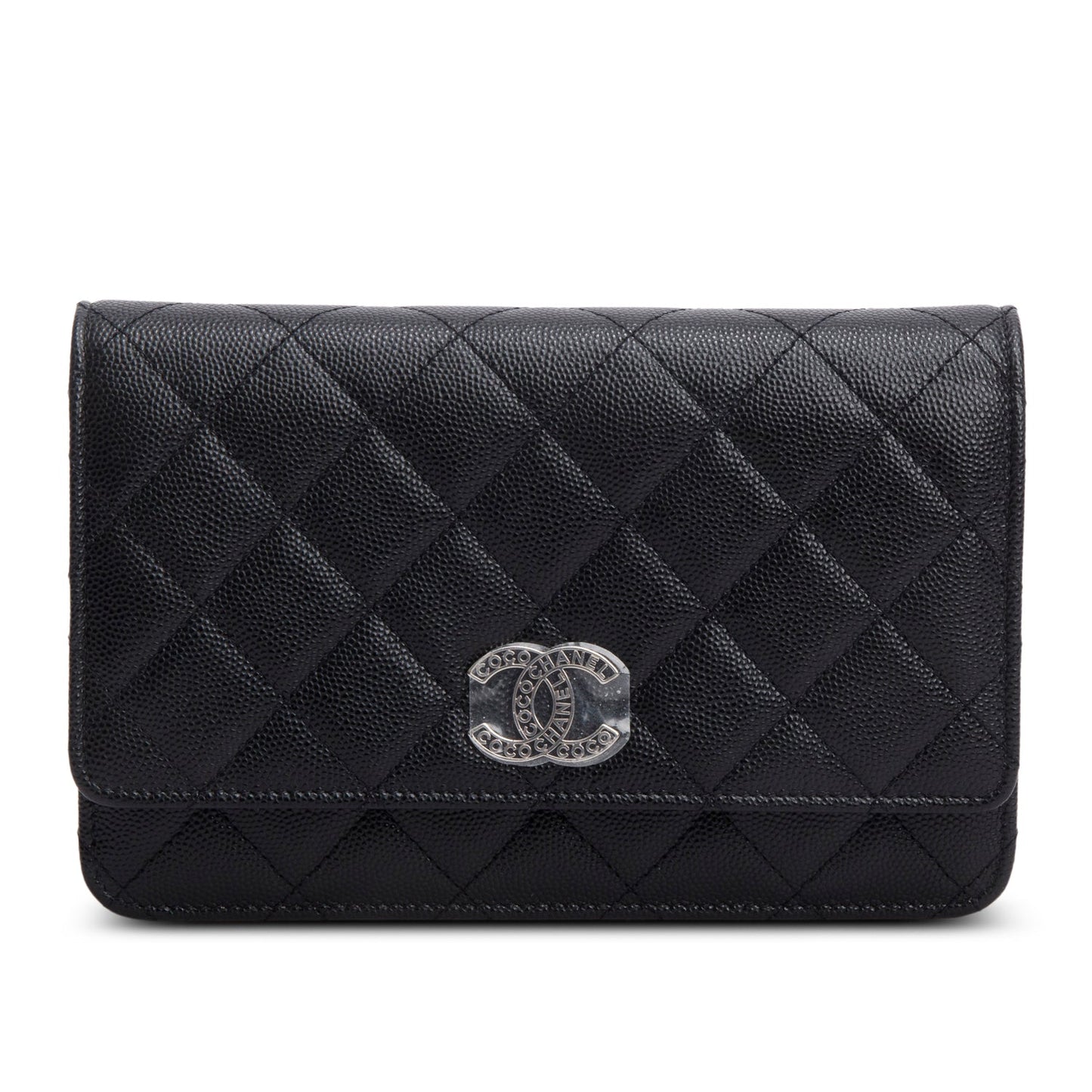 Chanel Quilted Caviar Coco CC on Leather Black Wallet Case