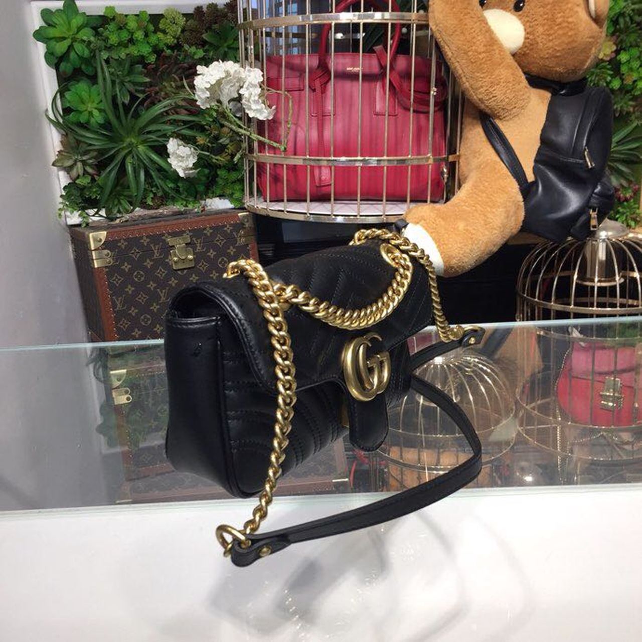 gg Marmont MatelassÃ© Chevron Black Mini Bag Beaunoirrbeaunoirr Dtdit