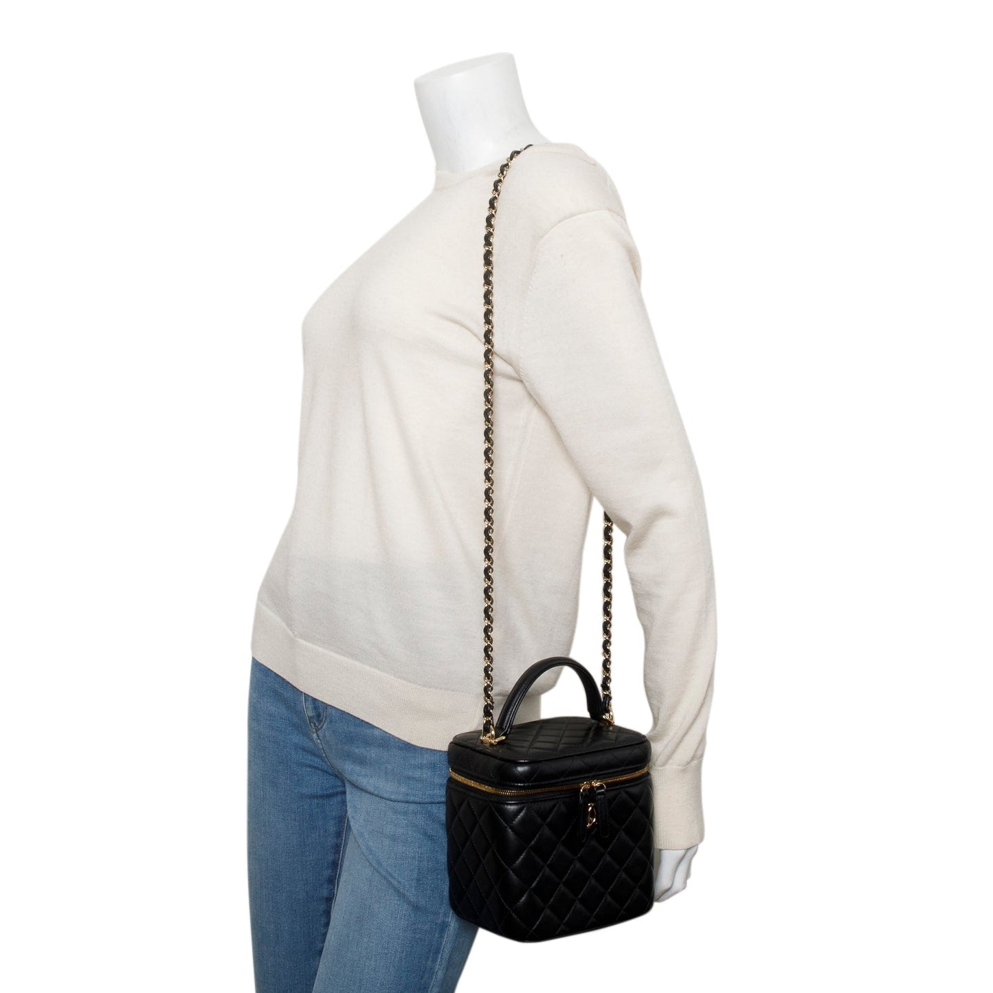 Chanel Caviar Quilted Top Handle Vanity Black Travel Bag