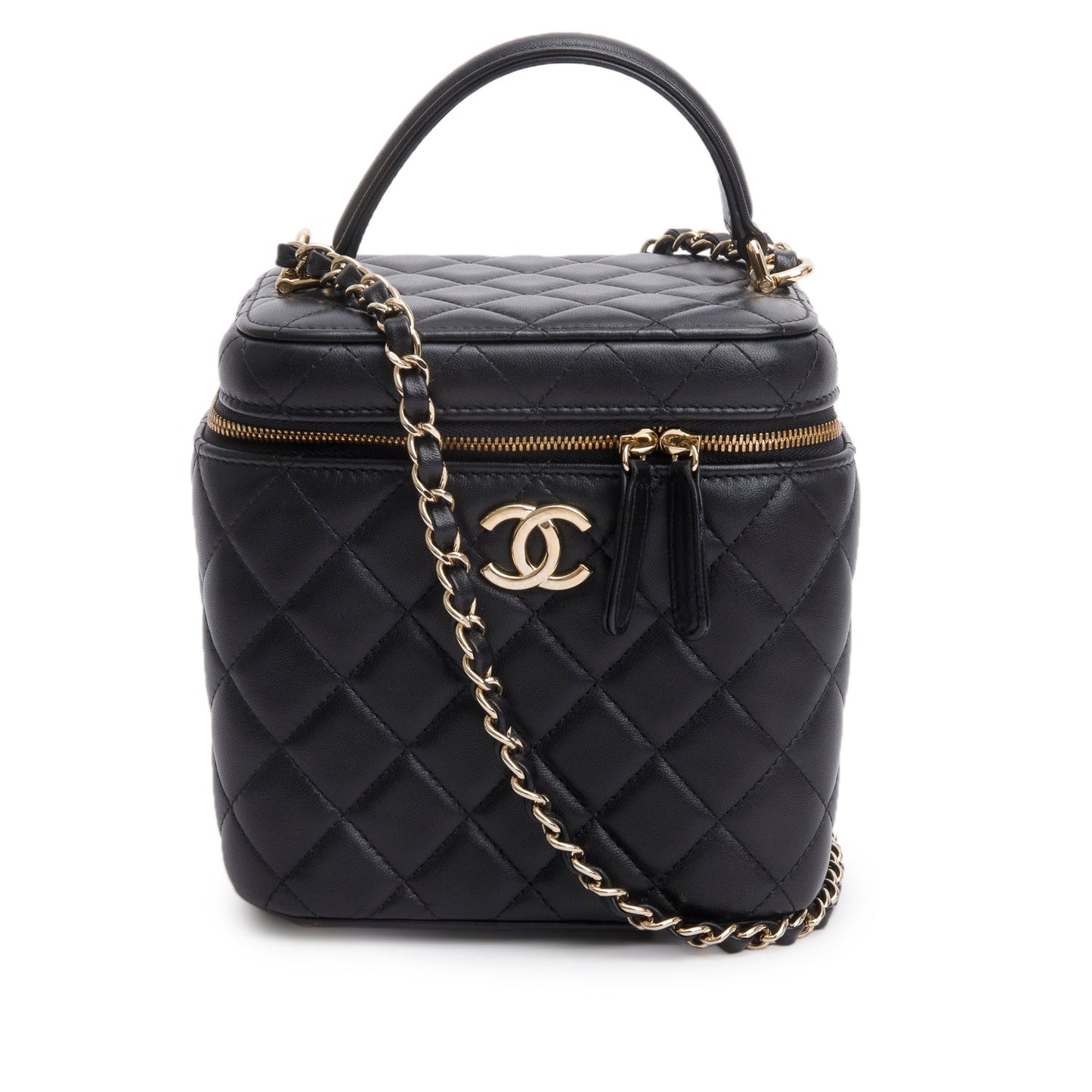 Chanel Caviar Quilted Top Handle Vanity Black Travel Bag