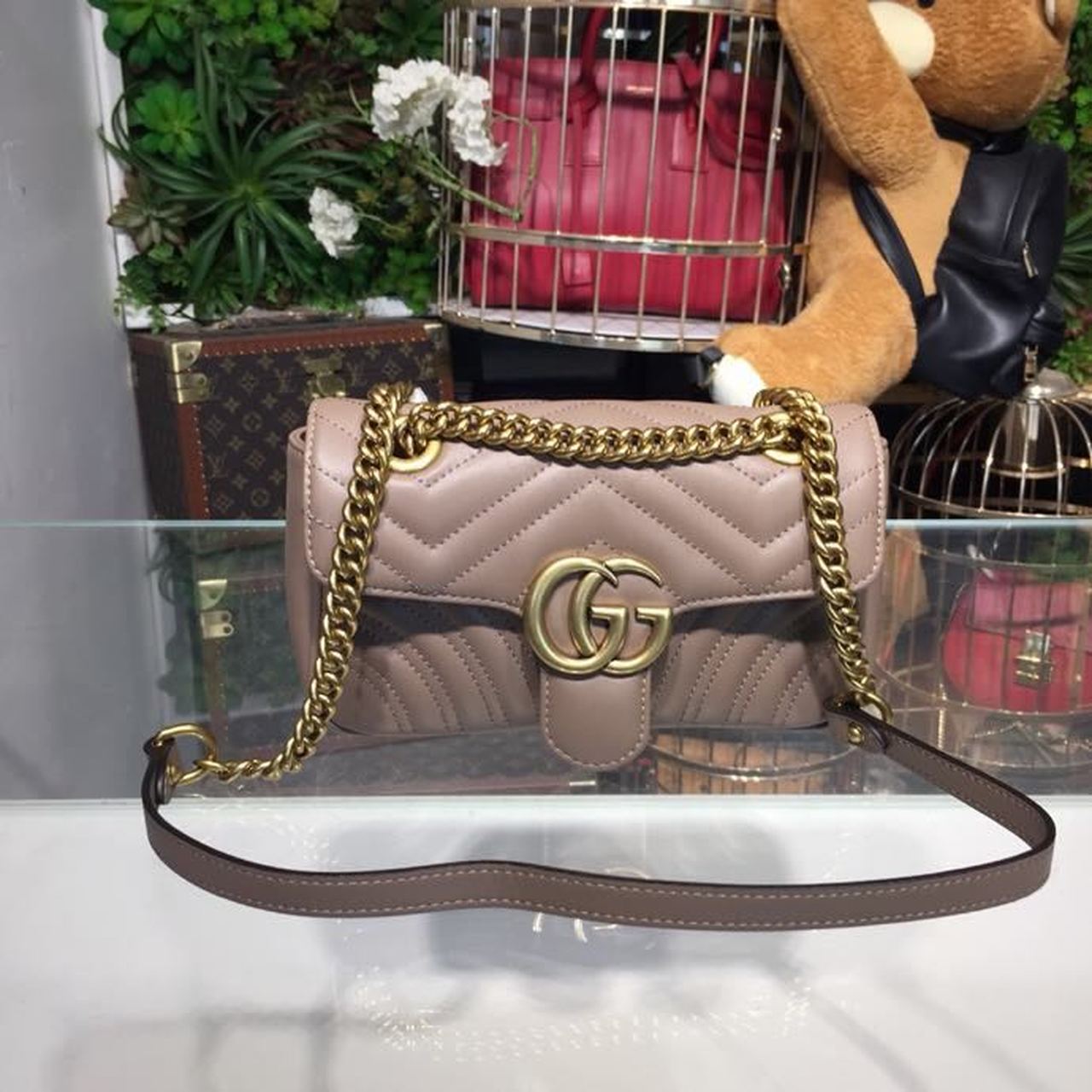 gg Marmont MatelassÃ© Chevron Beige Mini Bag