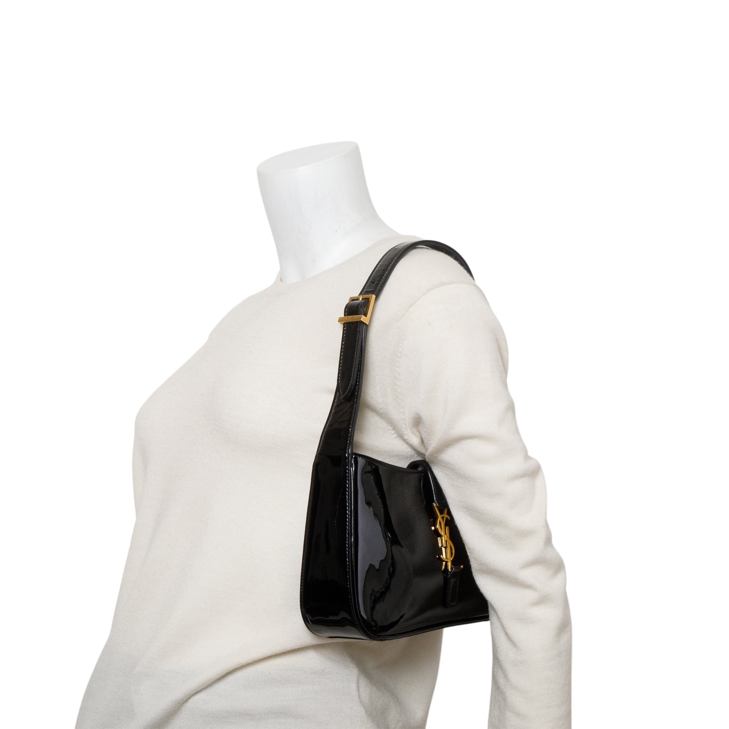 YSL Saint Laurent Patent Calfskin Le Hobo Black Shoulder Bag