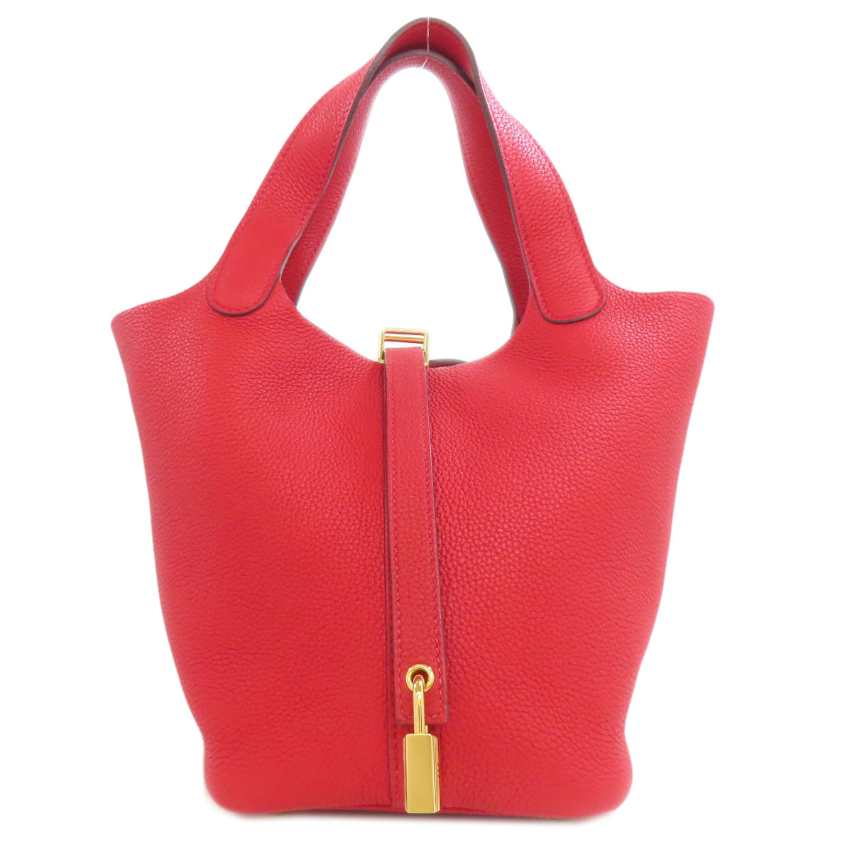 Taurillon Clemence Picotin Lock Pm Vermilion Metal Red Gold Travel Bag