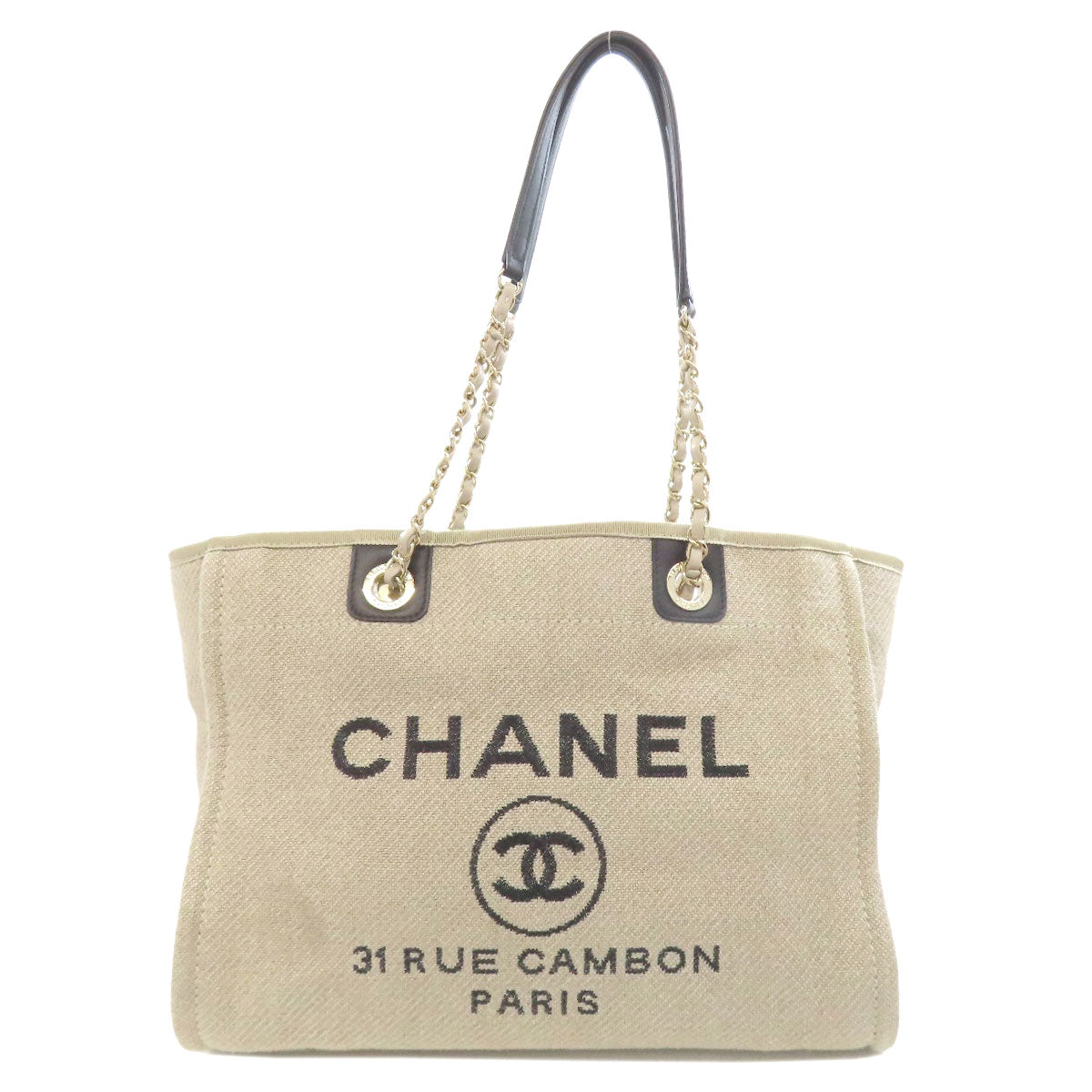 Chanel Deauville Gold Beige Canvas Tote Bag