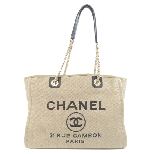 Chanel Deauville Gold Beige Canvas Tote Bag