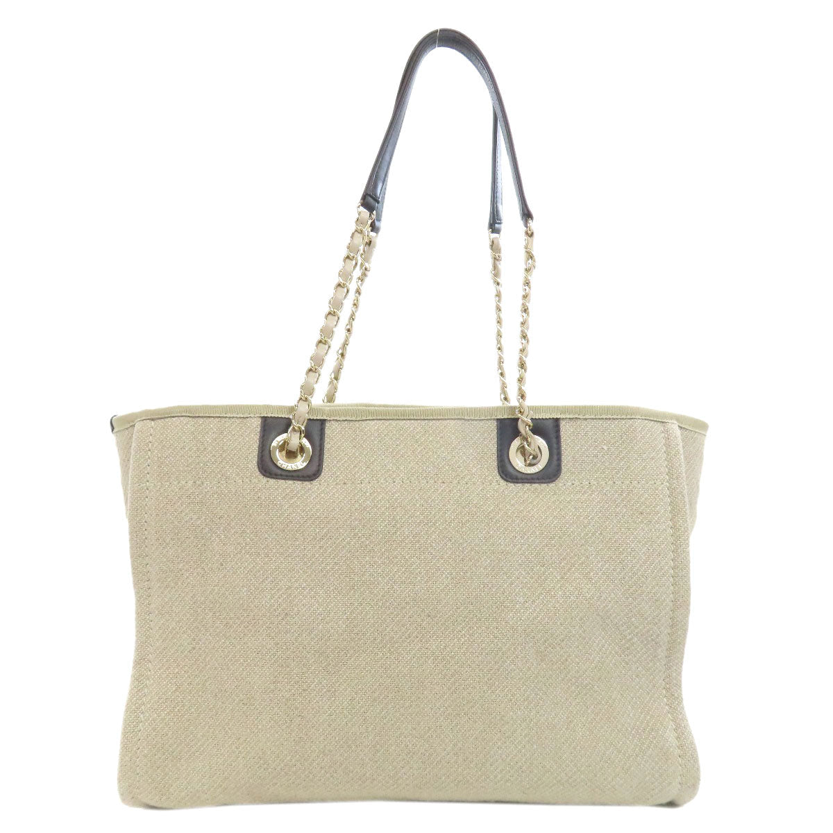 Chanel Deauville Gold Beige Canvas Tote Bag