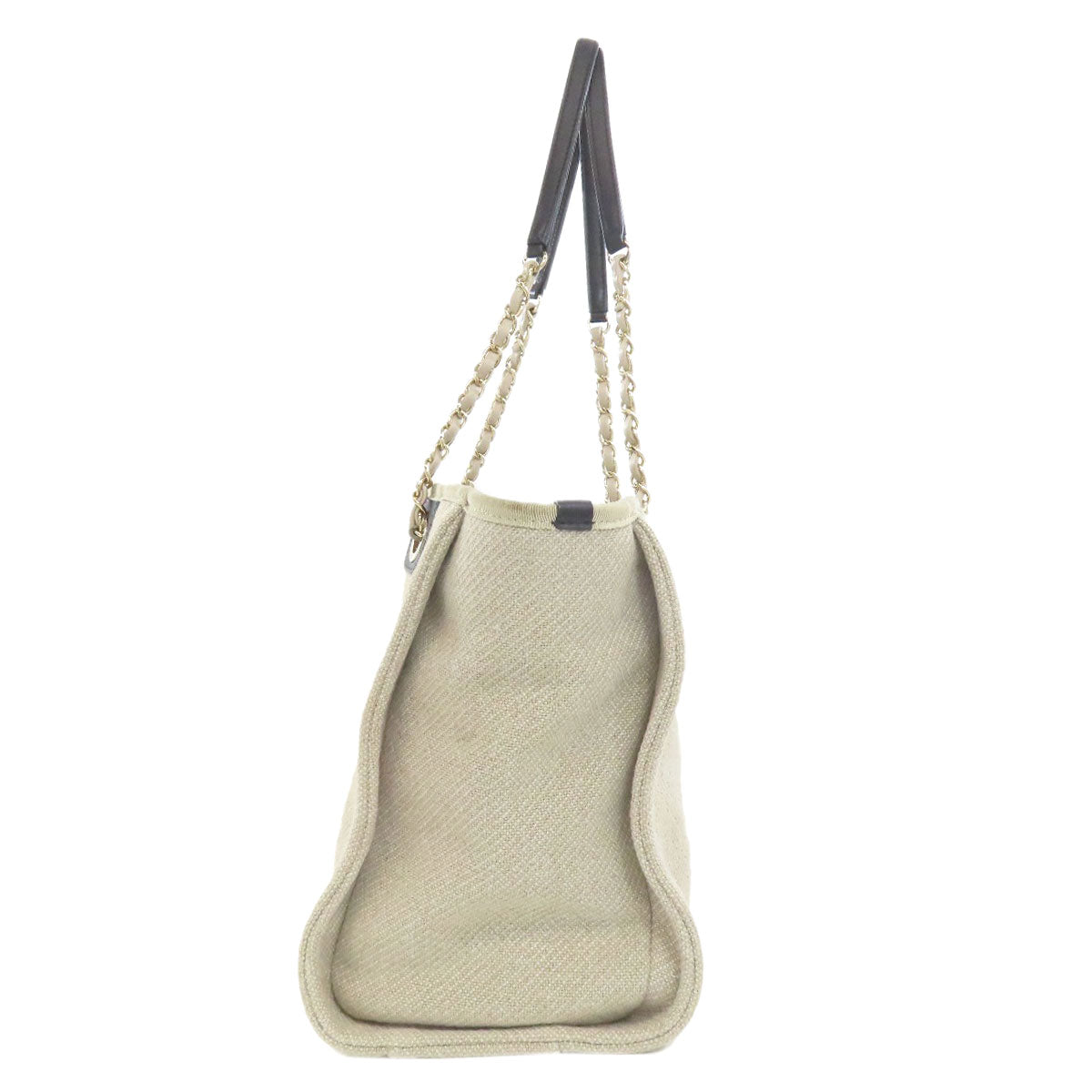 Chanel Deauville Gold Beige Canvas Tote Bag