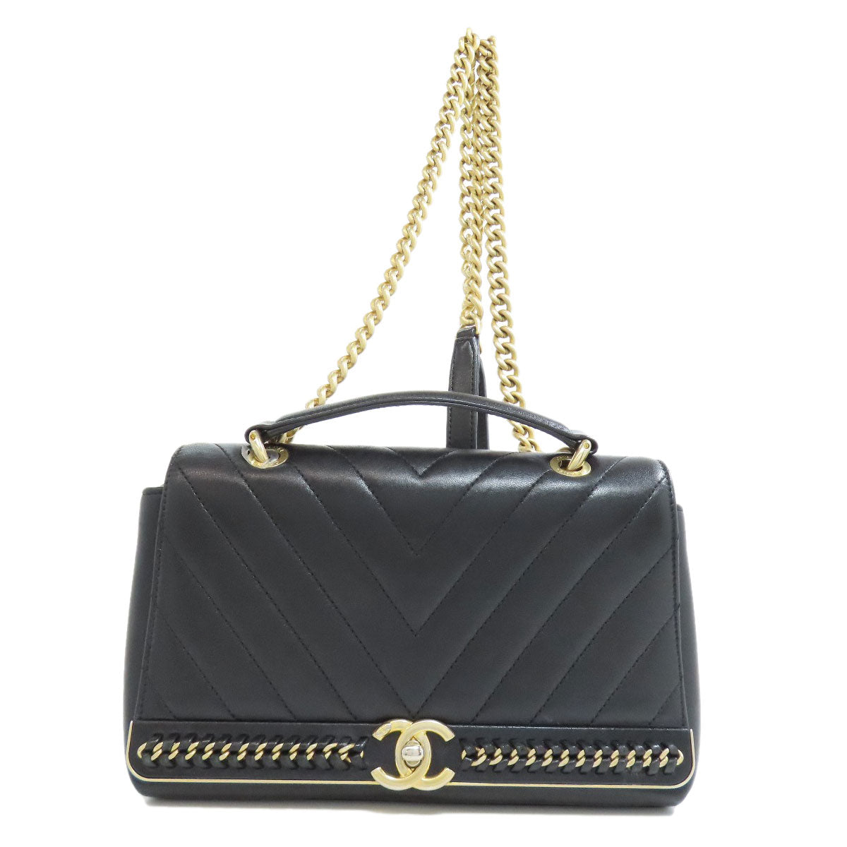Chanel lambskin Vstitch Black Gold Shoulder Bag