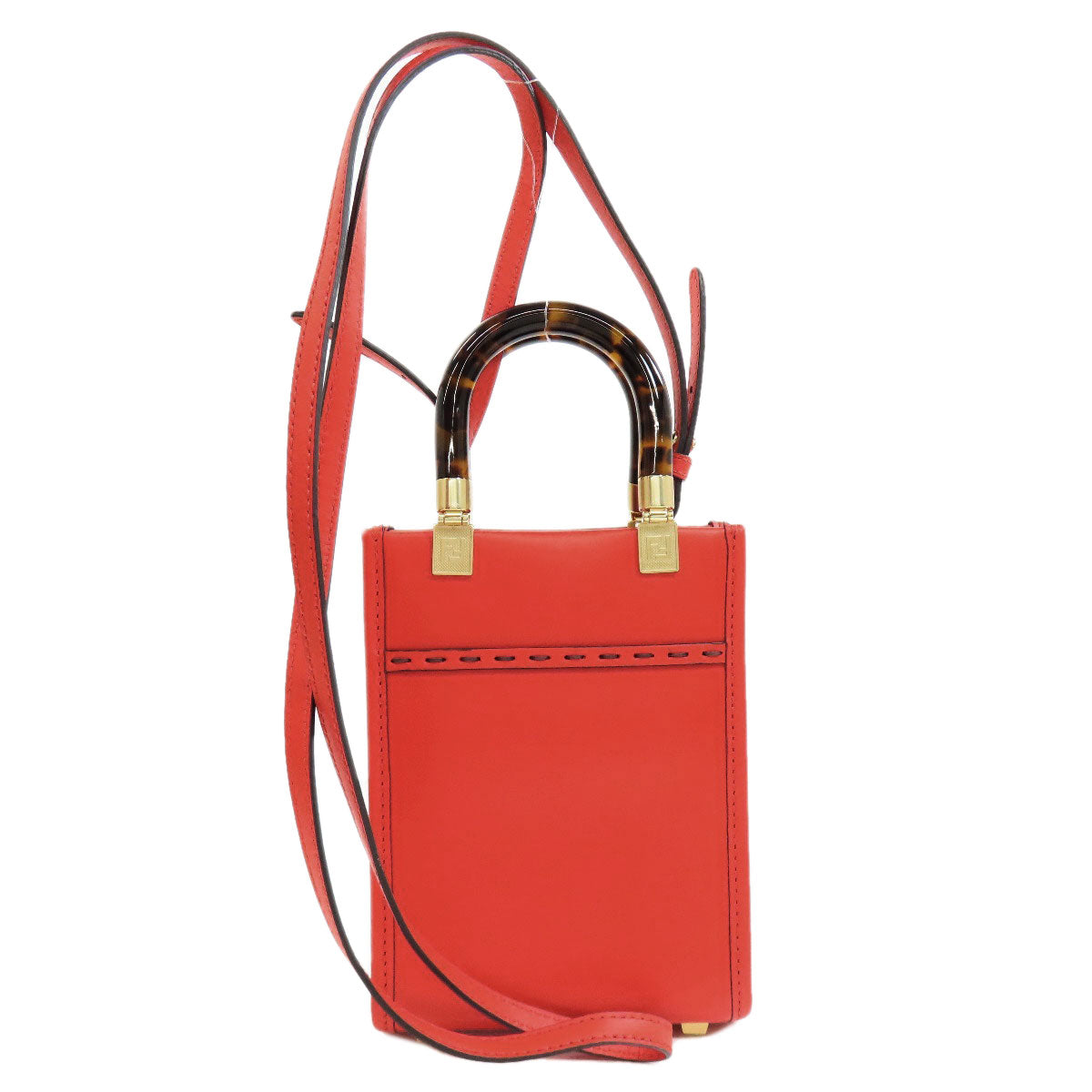 Fendi Handbag Sunshine Shopper 2Way Women Leather Red Mini Travel Bag