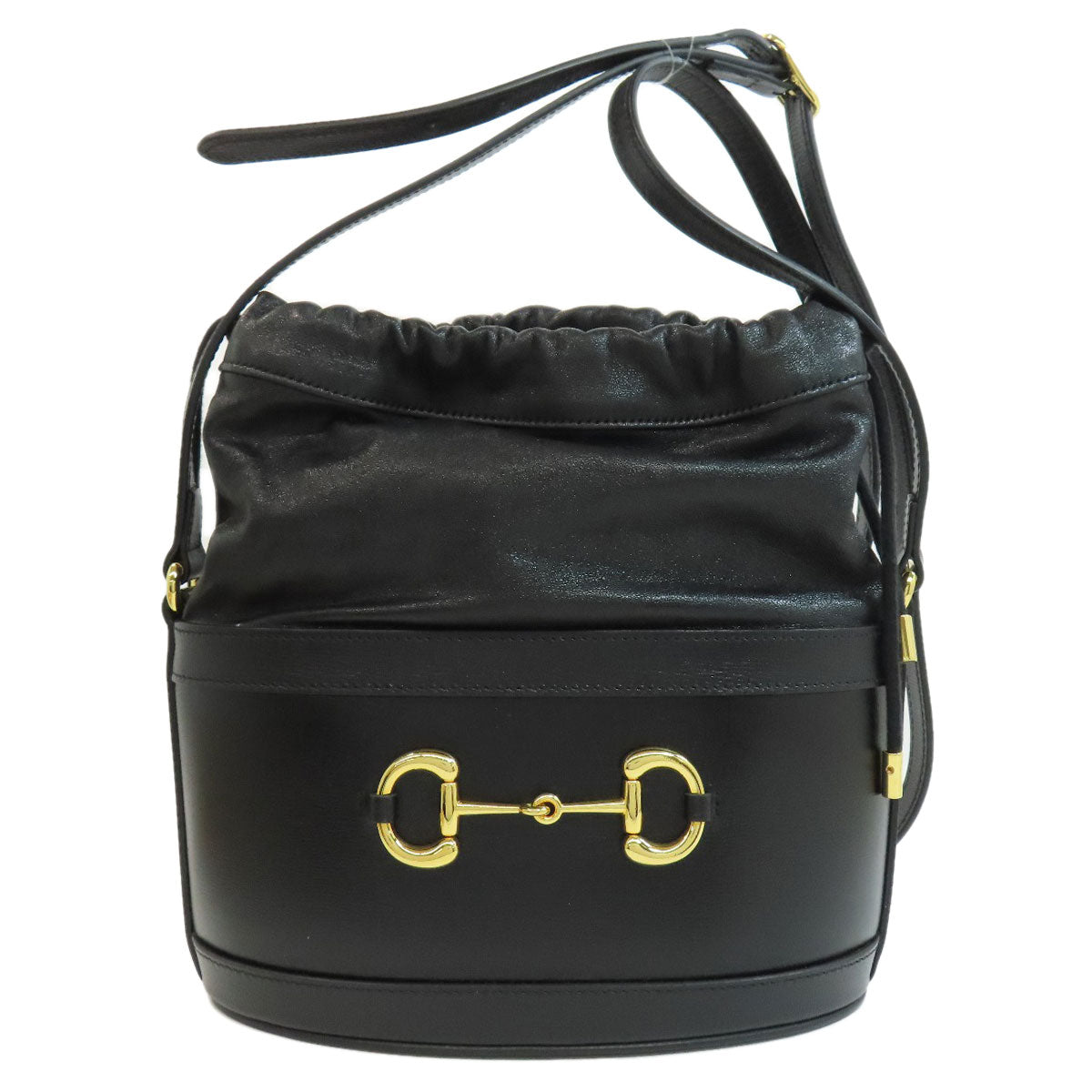 Gucci Horsebit Long Leather Black Bucket Shoulder Bag