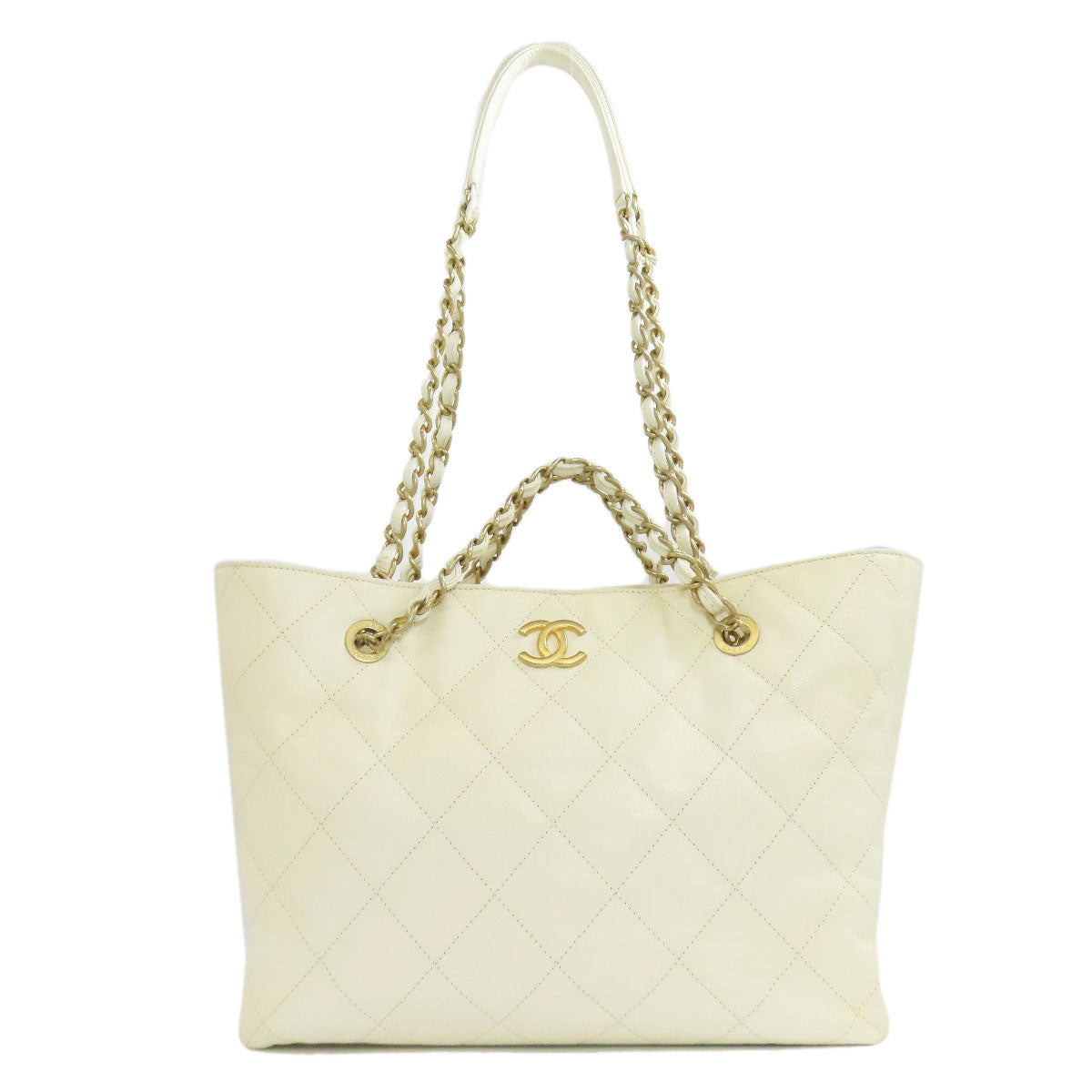 Chanel Grained Calfskin Skin White Gold Tote Bag
