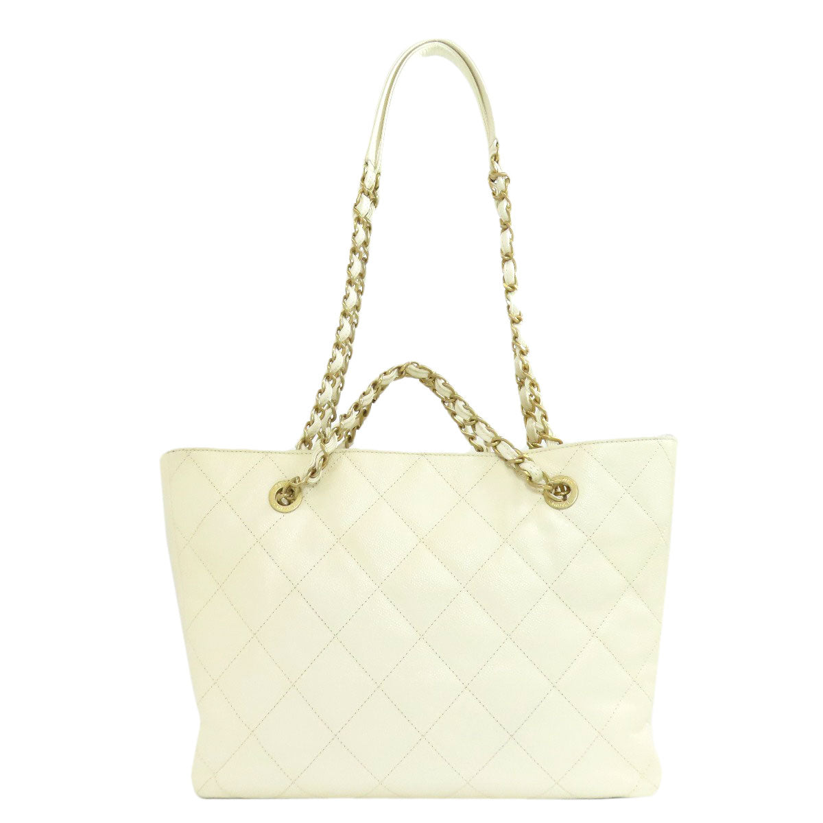 Chanel Grained Calfskin Skin White Gold Tote Bag