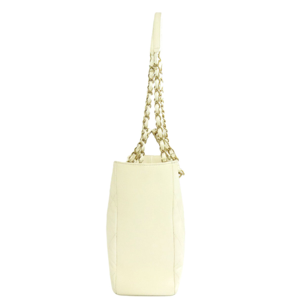 Chanel Grained Calfskin Skin White Gold Tote Bag