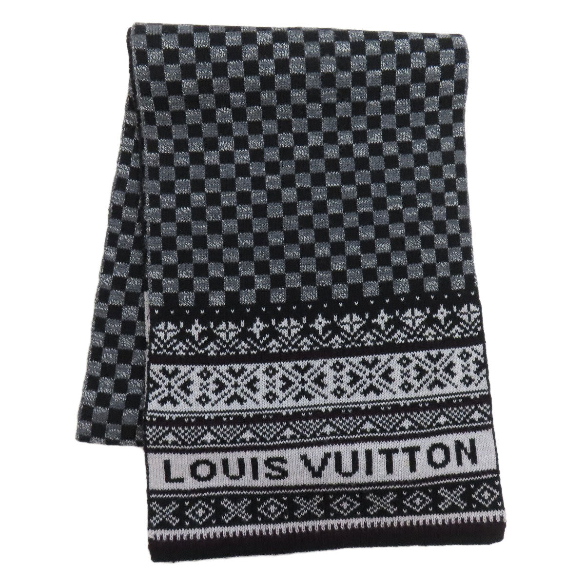 Louis Vuitton Scarf M72929 Echarpe Flocon Wool Black Apparel