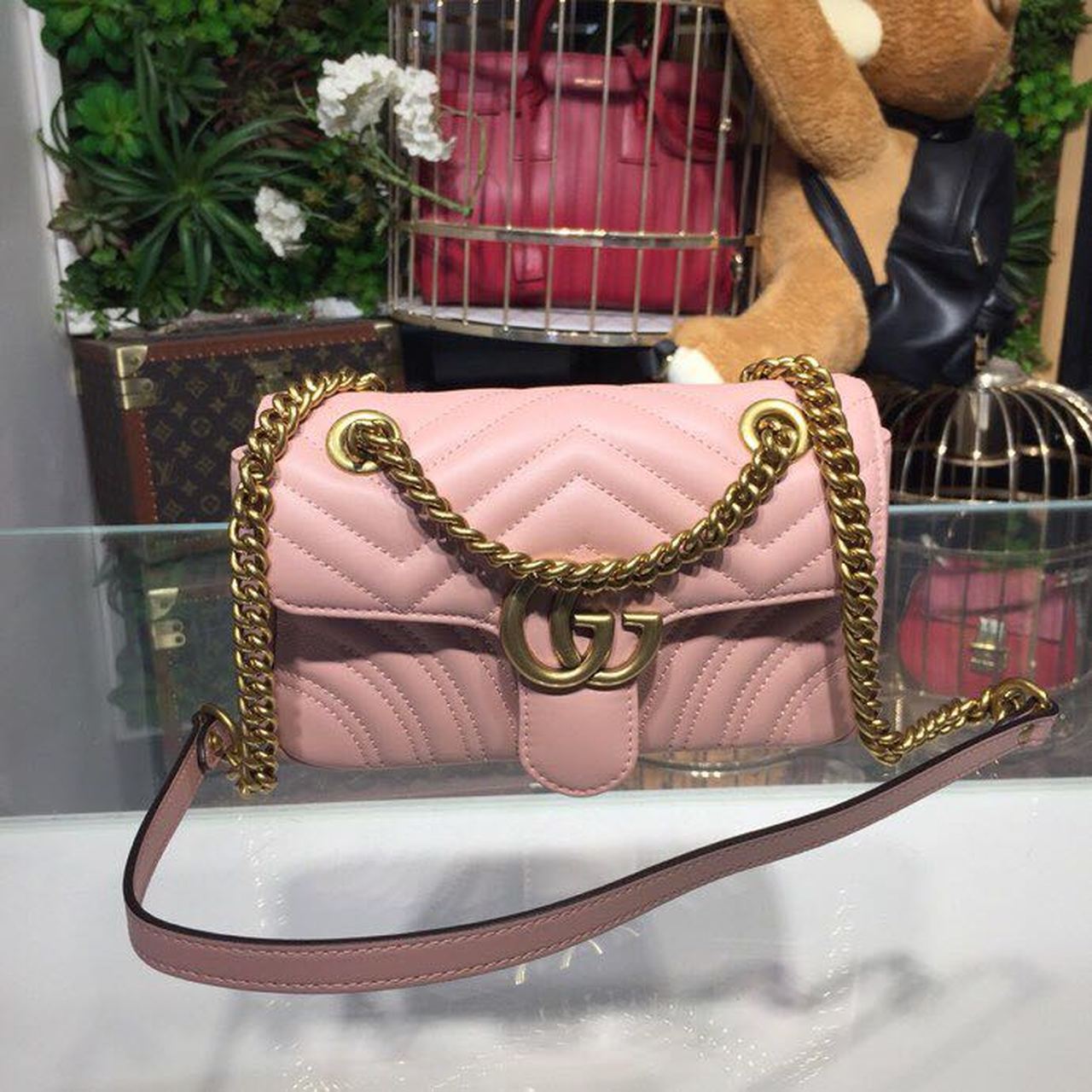 gg Marmont MatelassÃ© Dusty MatelassÃ© Pink Mini Bag 85In22Cm Beaunoirrbeaunoirr