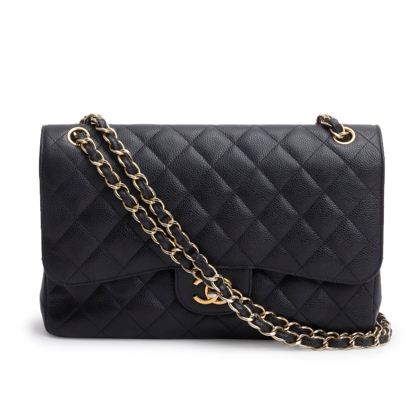 Chanel Caviar Jumbo Classic Double Flap Black Travel Bag