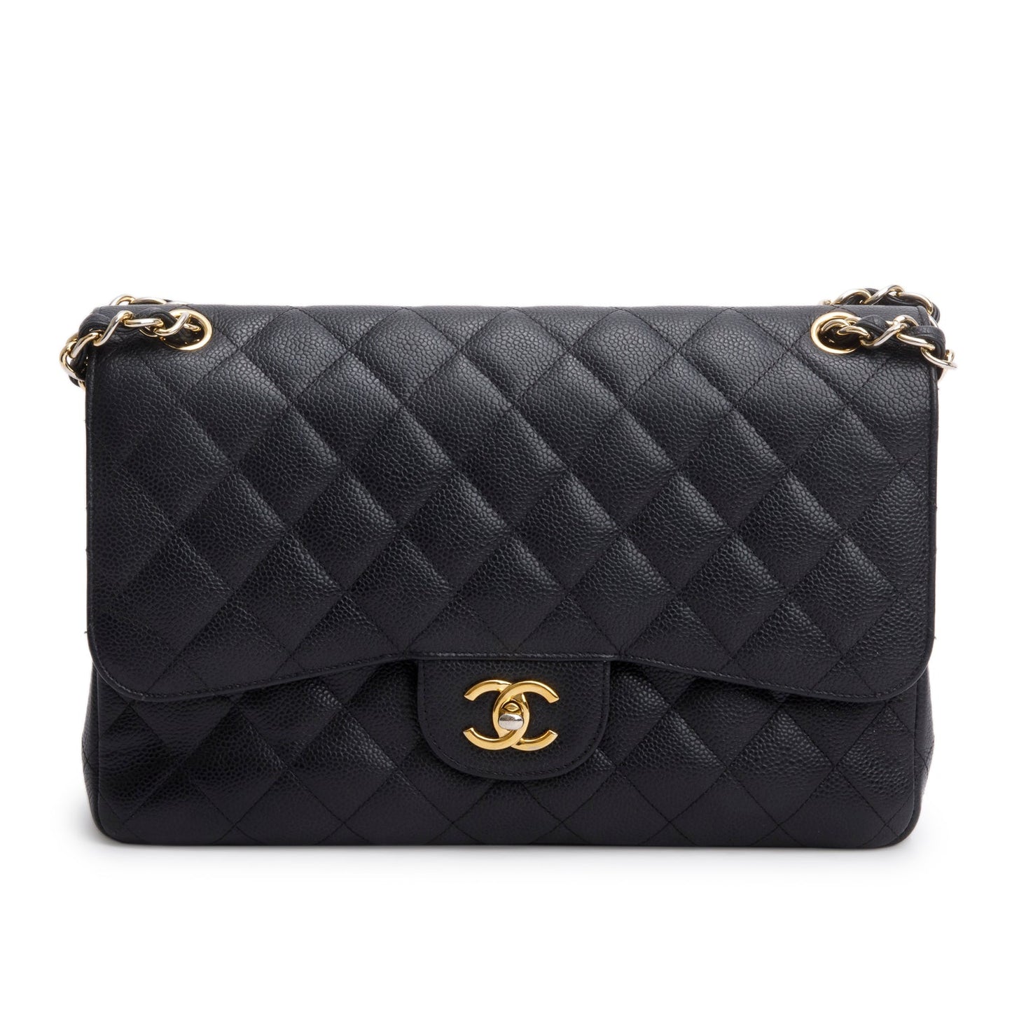 Chanel Caviar Jumbo Classic Double Flap Black Travel Bag