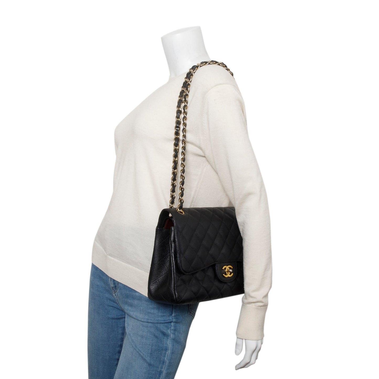 Chanel Caviar Jumbo Classic Double Flap Black Travel Bag