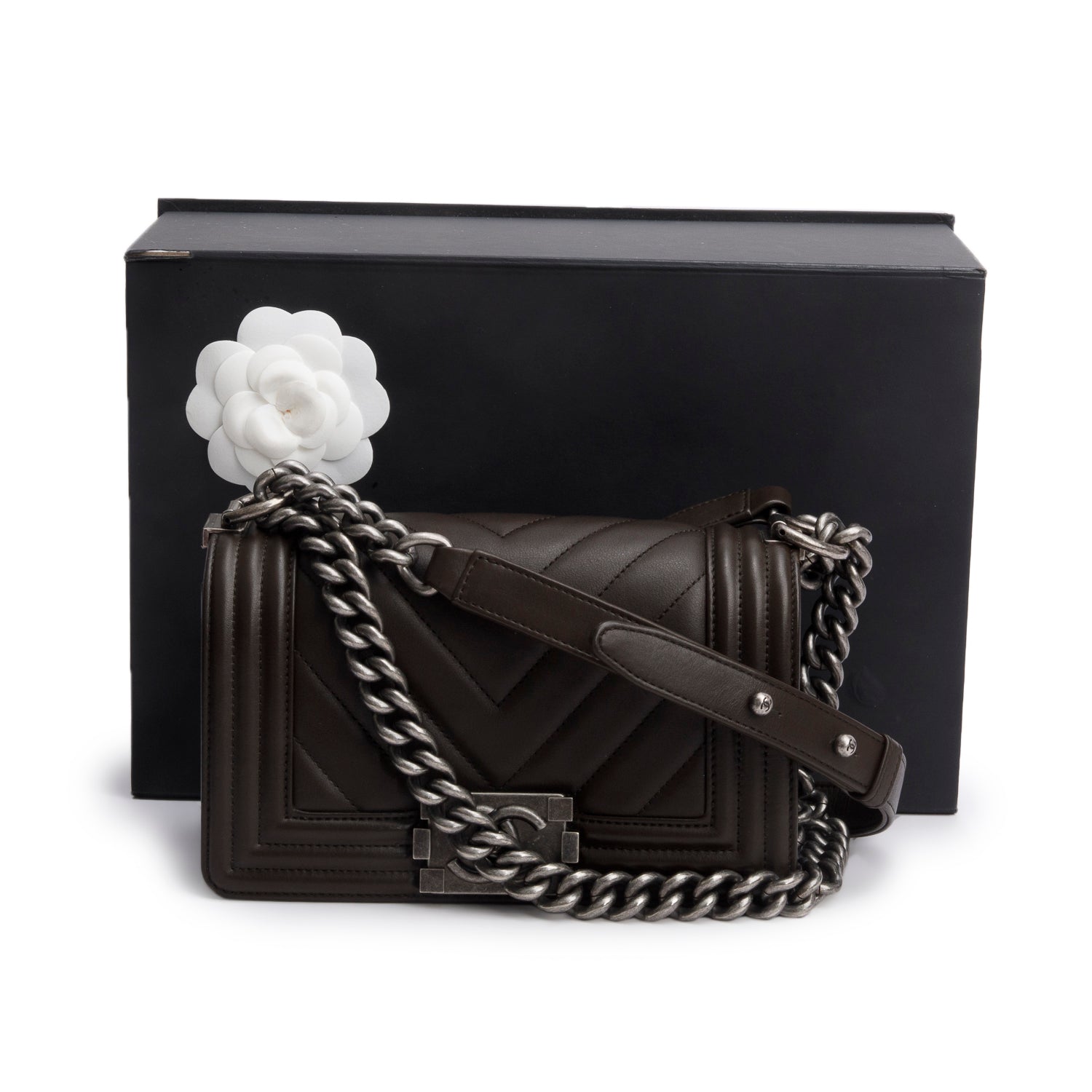 Chanel Chevron Boy Lambskin Brown Travel Bag