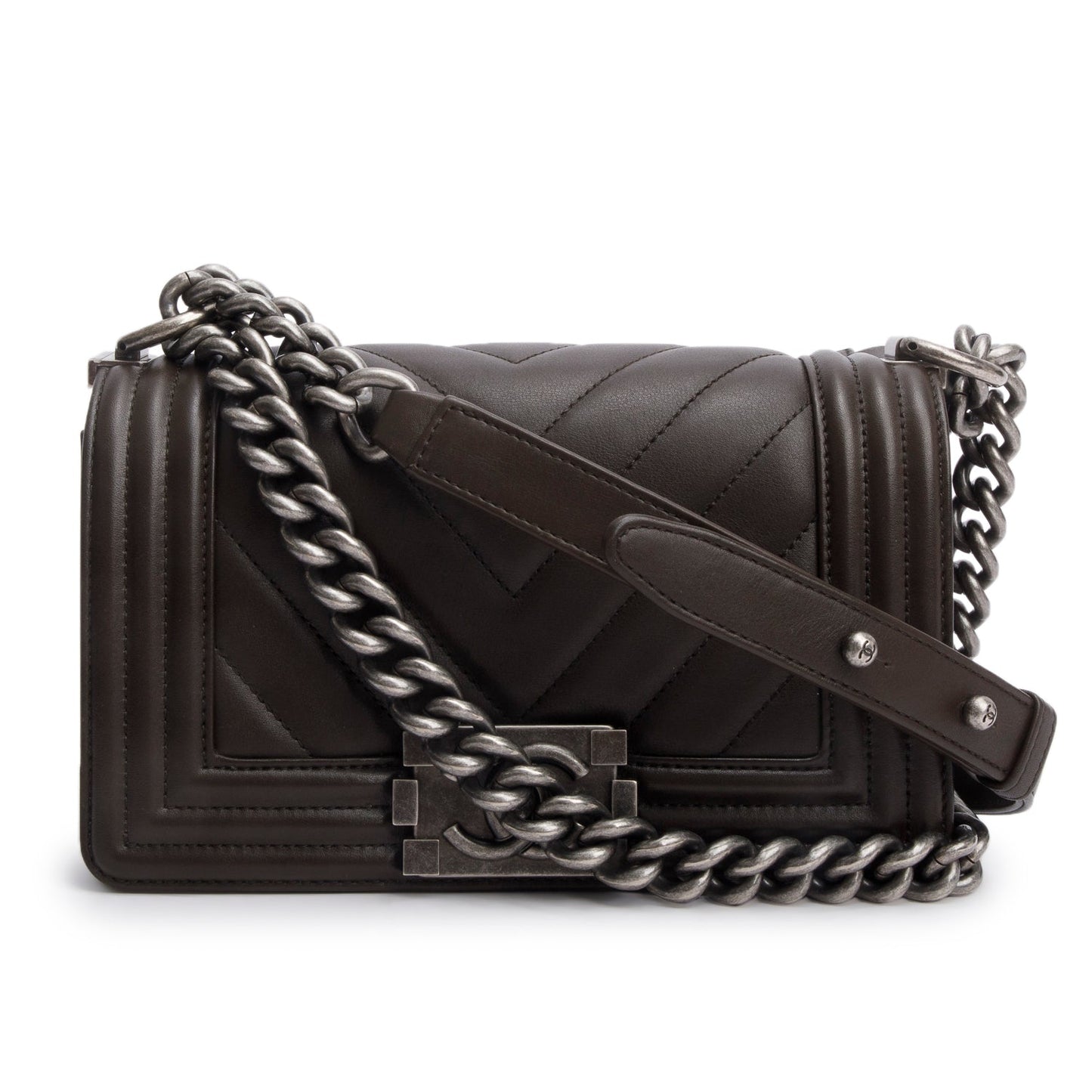 Chanel Chevron Boy Lambskin Brown Travel Bag