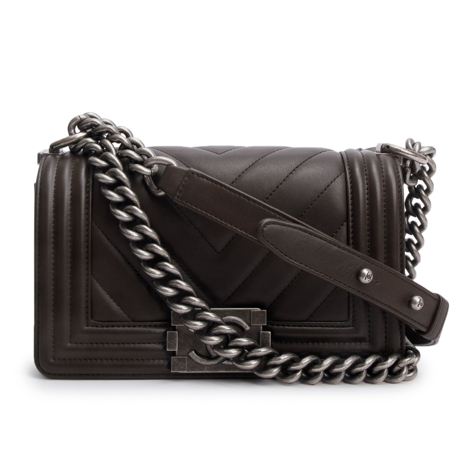 Chanel Chevron Boy Lambskin Brown Travel Bag