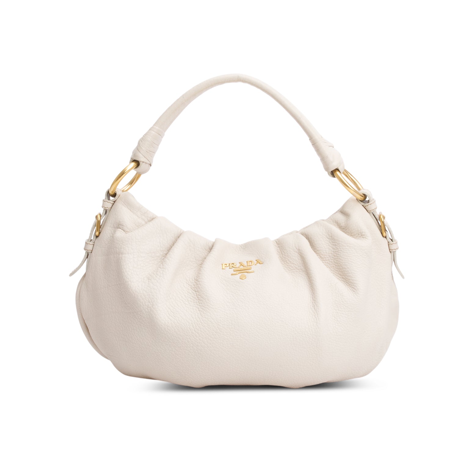 Prada Cervo Pleats Shoulder Bag Beige Small
