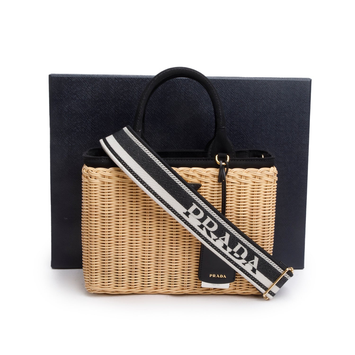 Prada Wicker Tote Naturale Handbag Canvas Medium Tote Bag
