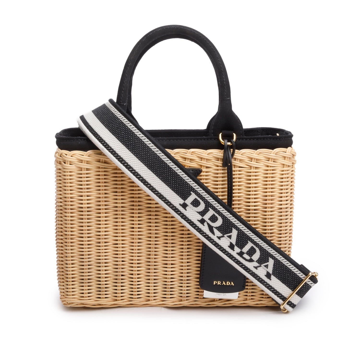 Prada Wicker Tote Naturale Handbag Canvas Medium Tote Bag