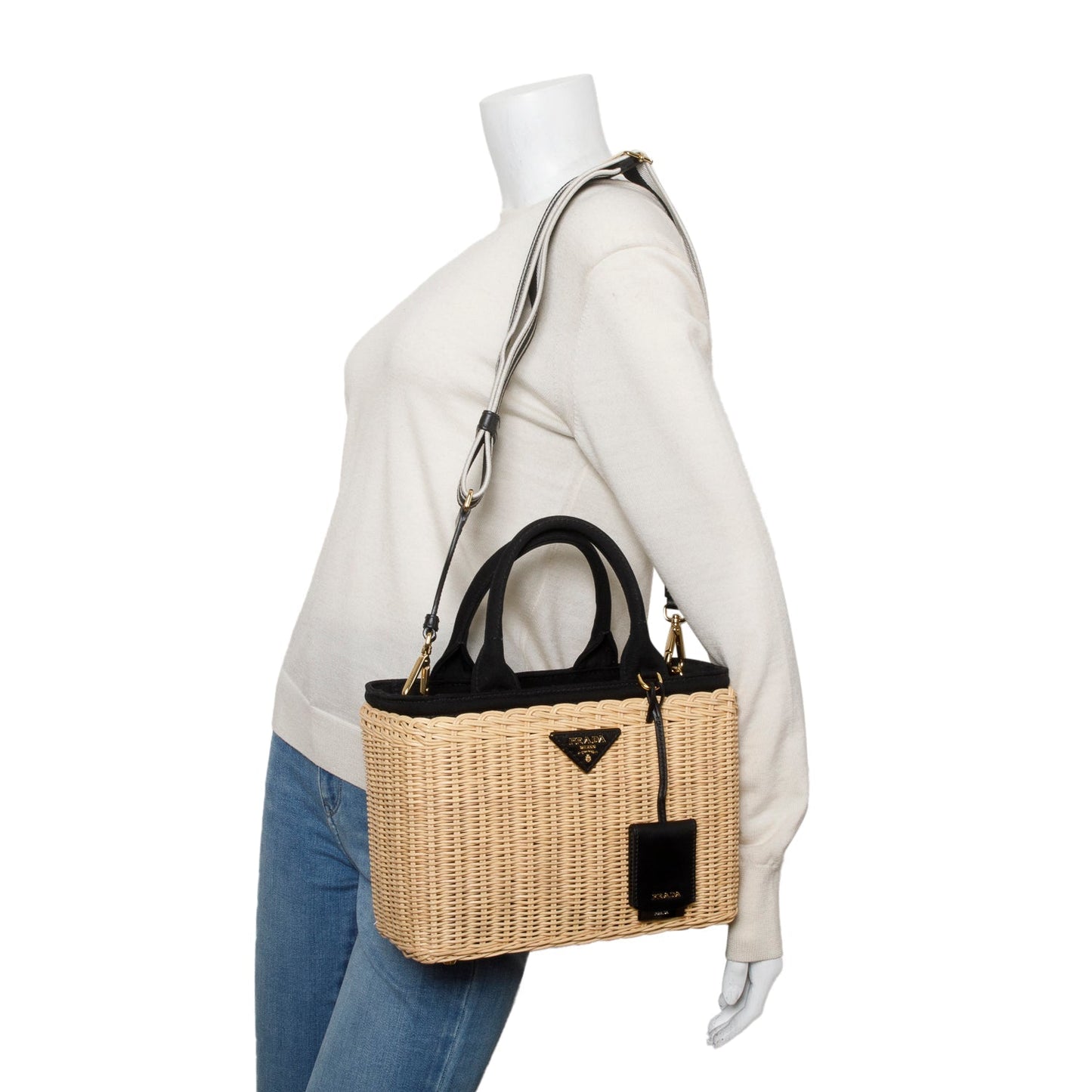 Prada Wicker Tote Naturale Handbag Canvas Medium Tote Bag
