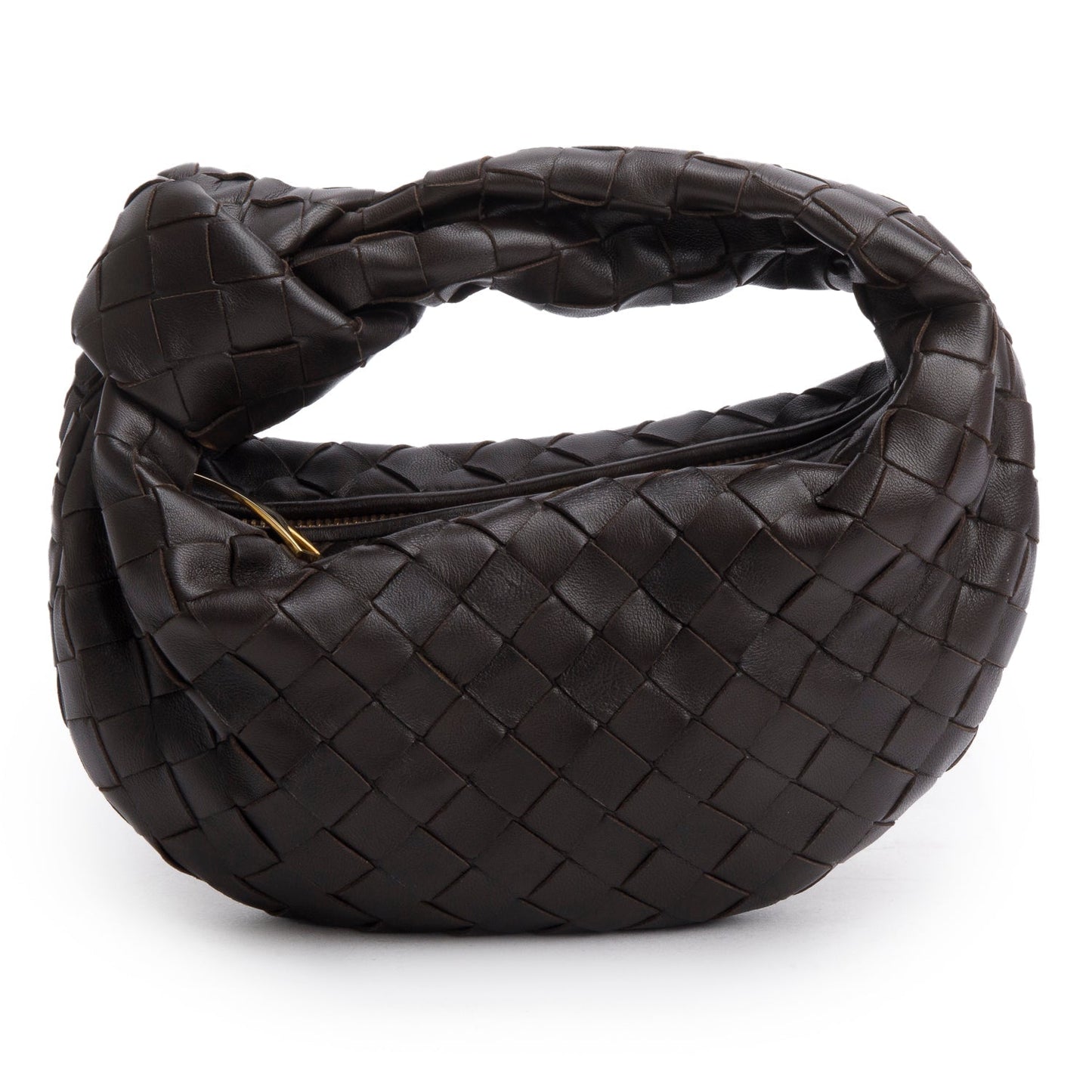 Bottega Veneta Lambskin Intrecciato Jodie Travel Bag Brown Mini