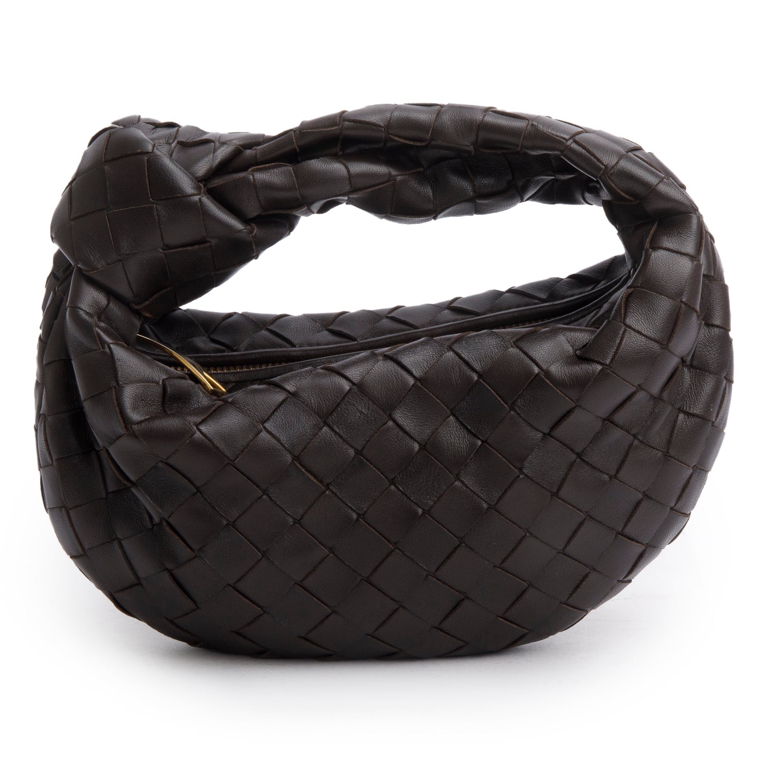 Bottega Veneta Lambskin Intrecciato Jodie Travel Bag Brown Mini