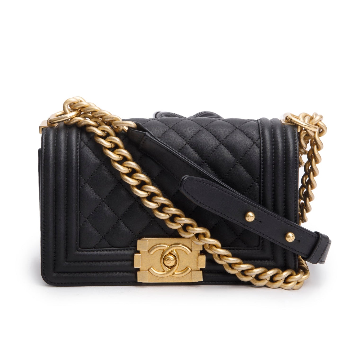 Chanel Quilted Boy Leather Lambskin Black Travel Bag 9
