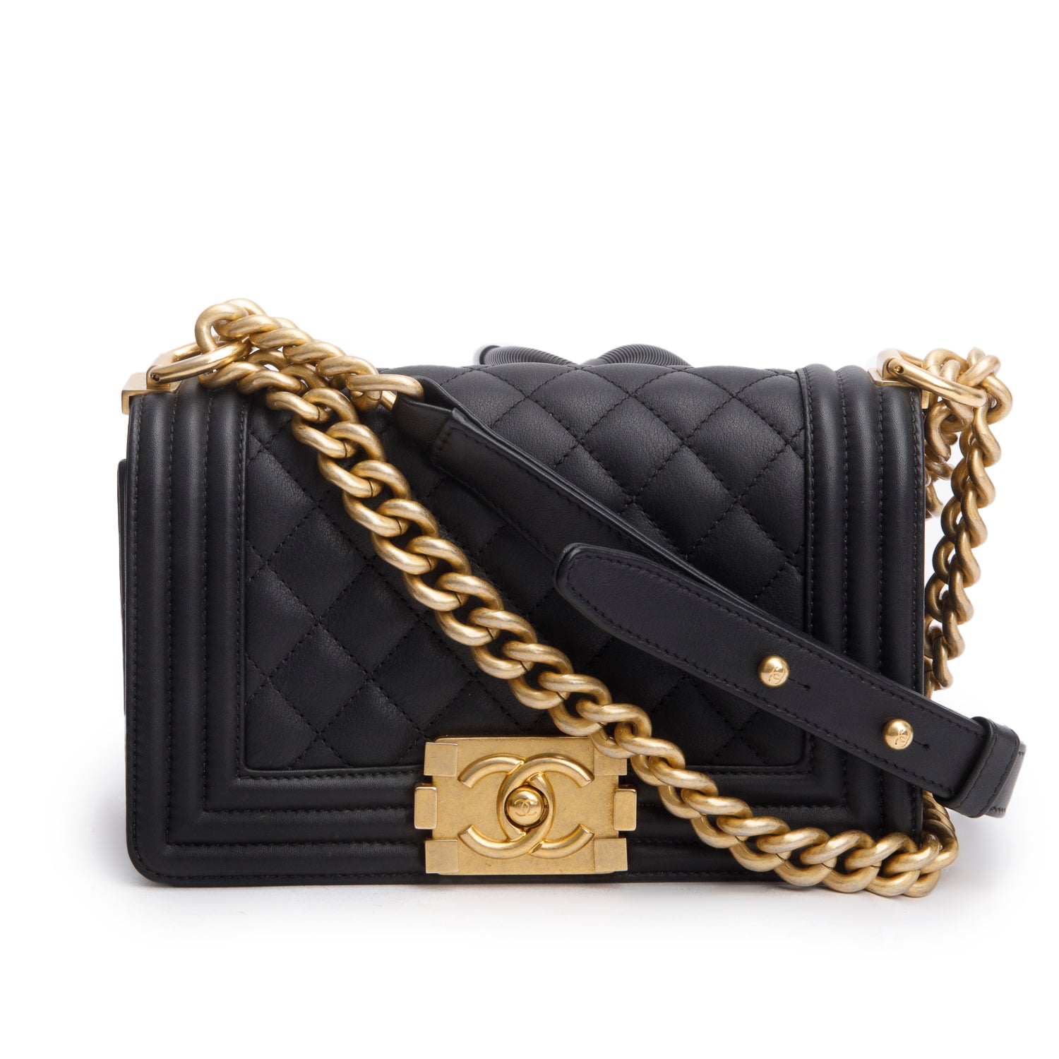 Chanel Quilted Boy Leather Lambskin Black Travel Bag 9