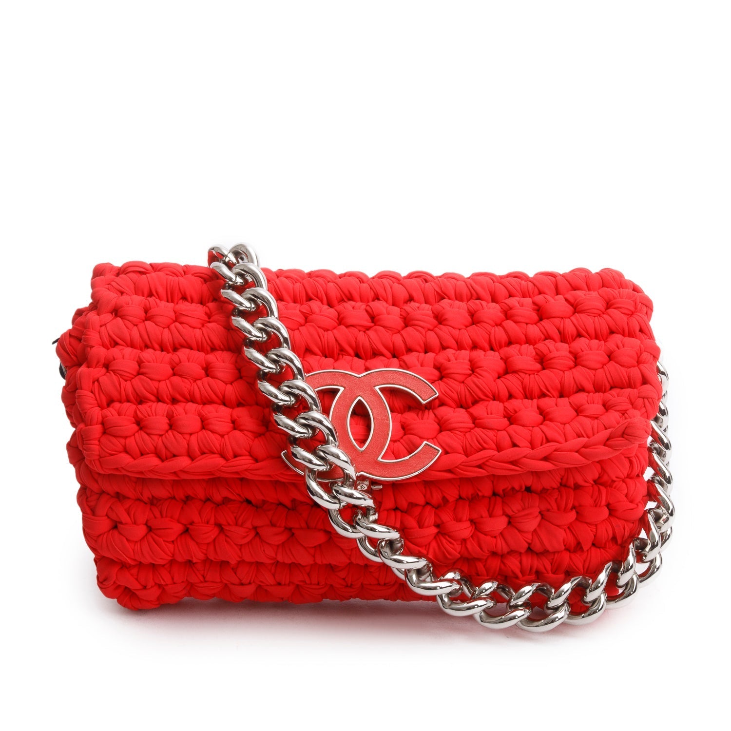 Chanel Fancy Crochet Single Flap Red Travel Bag