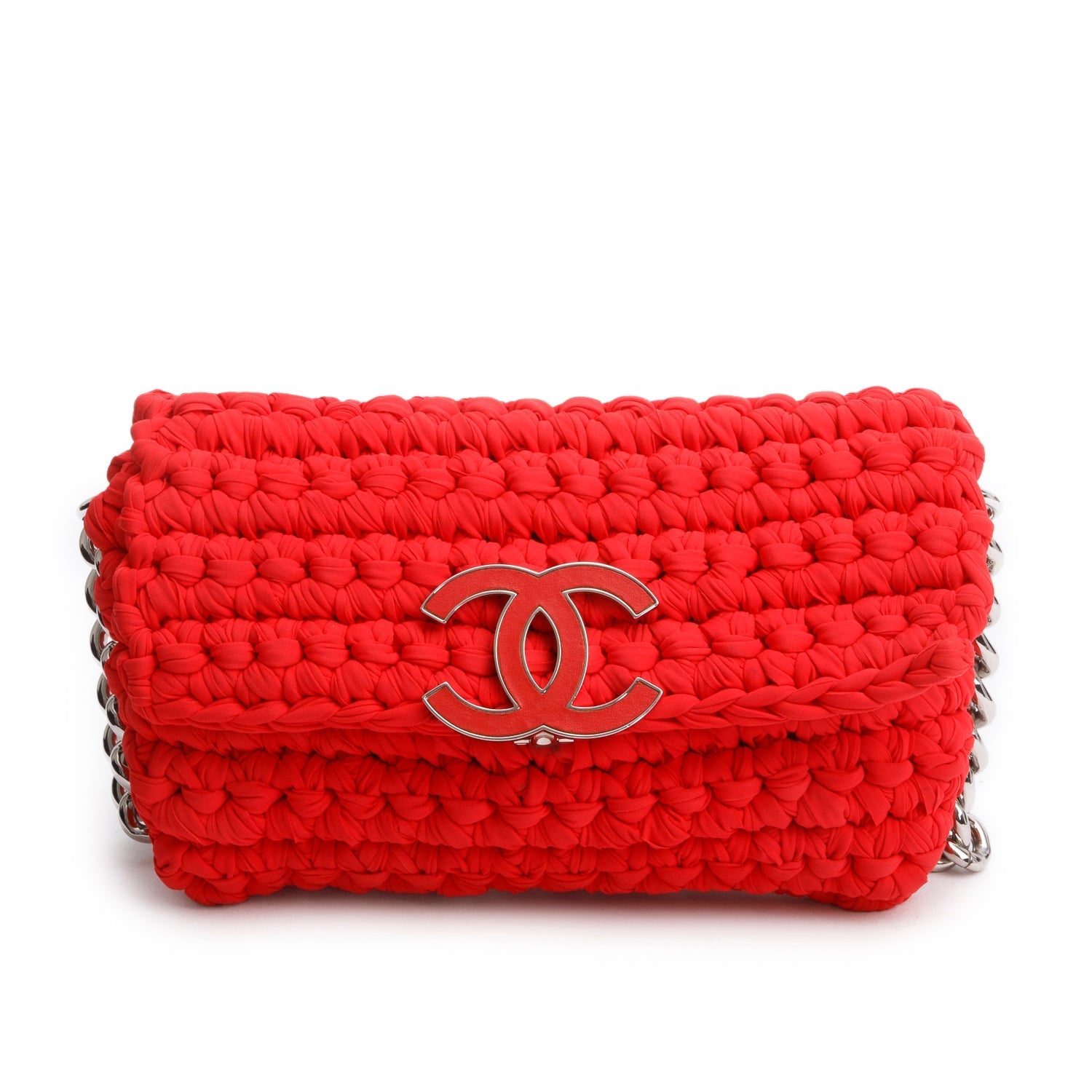 Chanel Fancy Crochet Single Flap Red Travel Bag